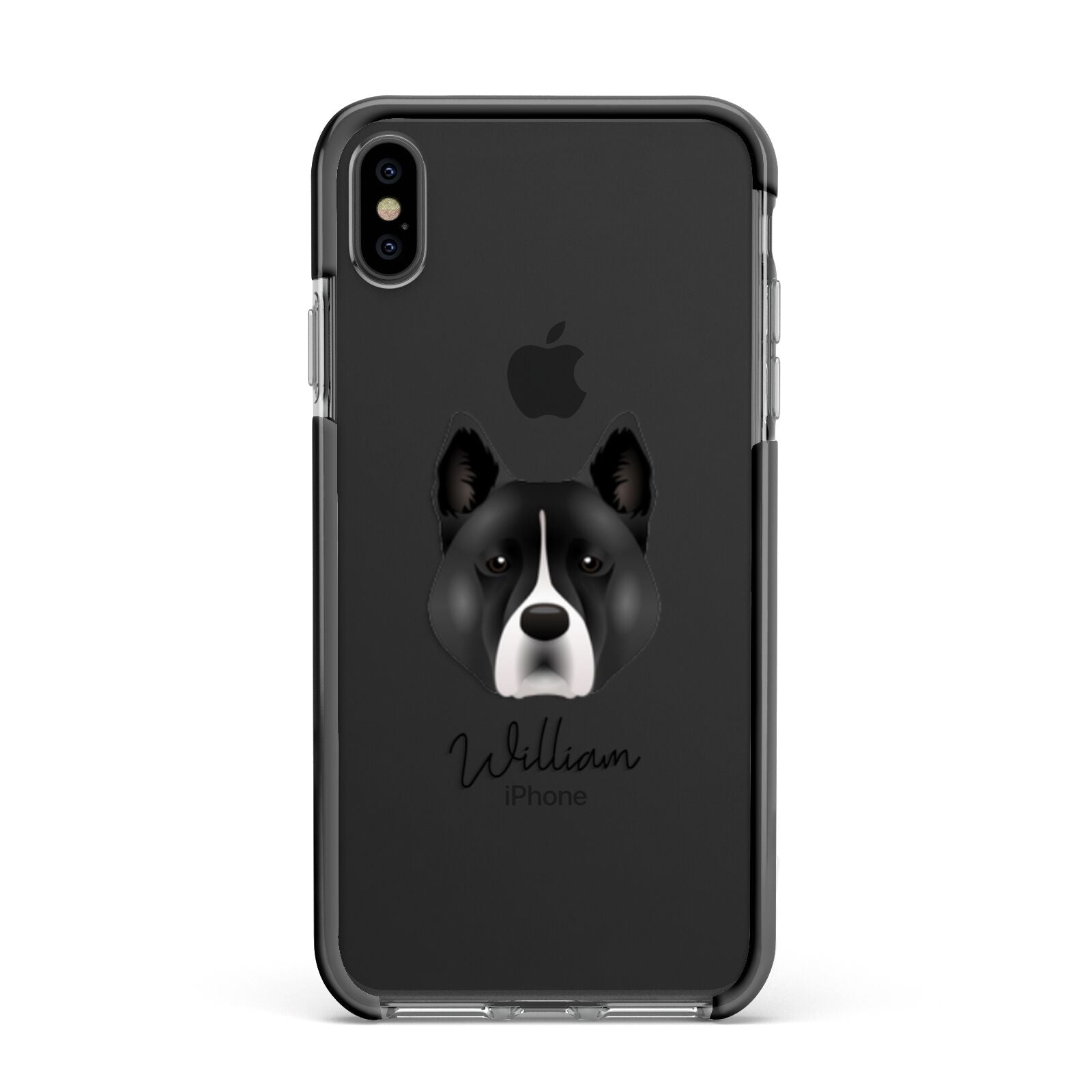 Akita Personalised Apple iPhone Xs Max Impact Case Black Edge on Black Phone