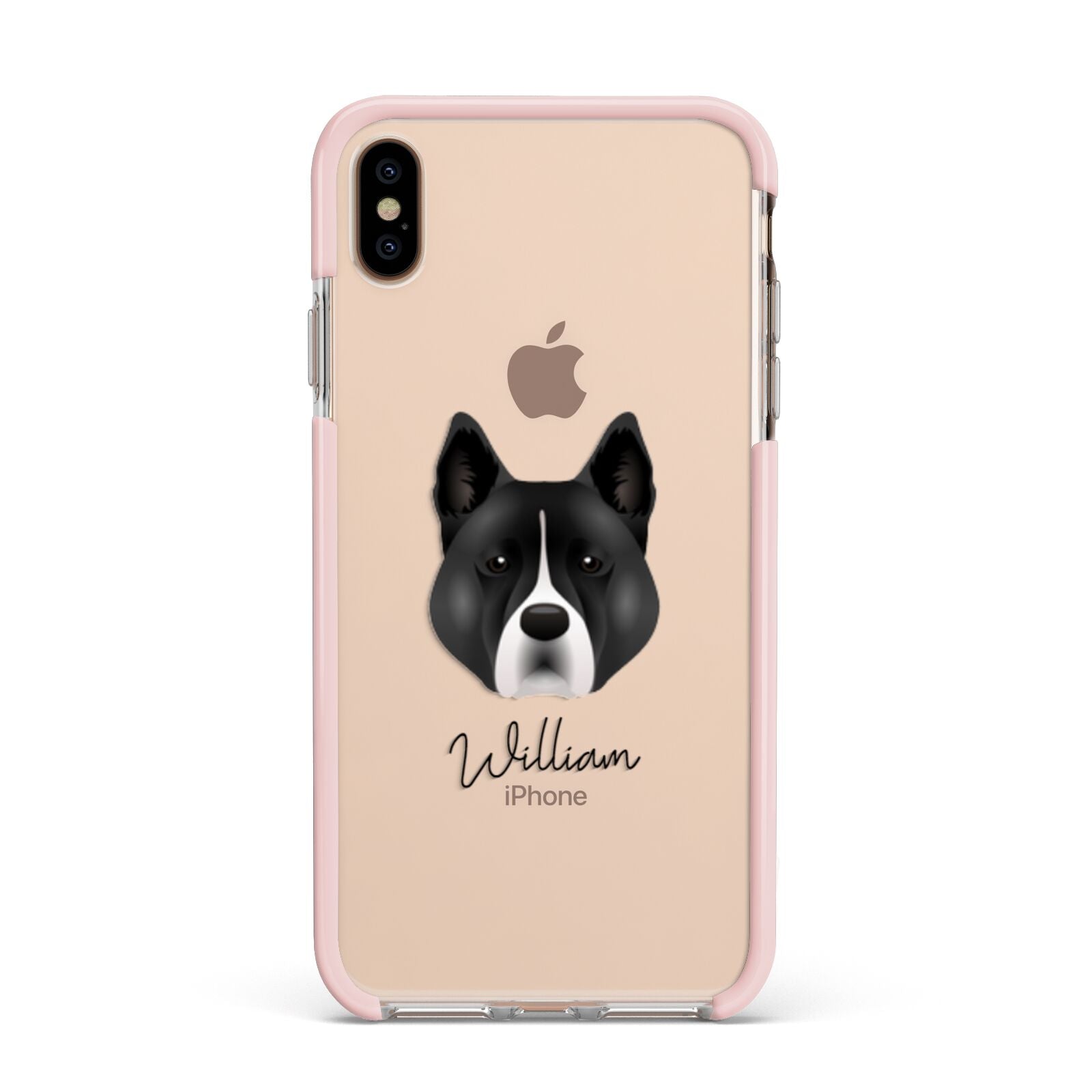 Akita Personalised Apple iPhone Xs Max Impact Case Pink Edge on Gold Phone
