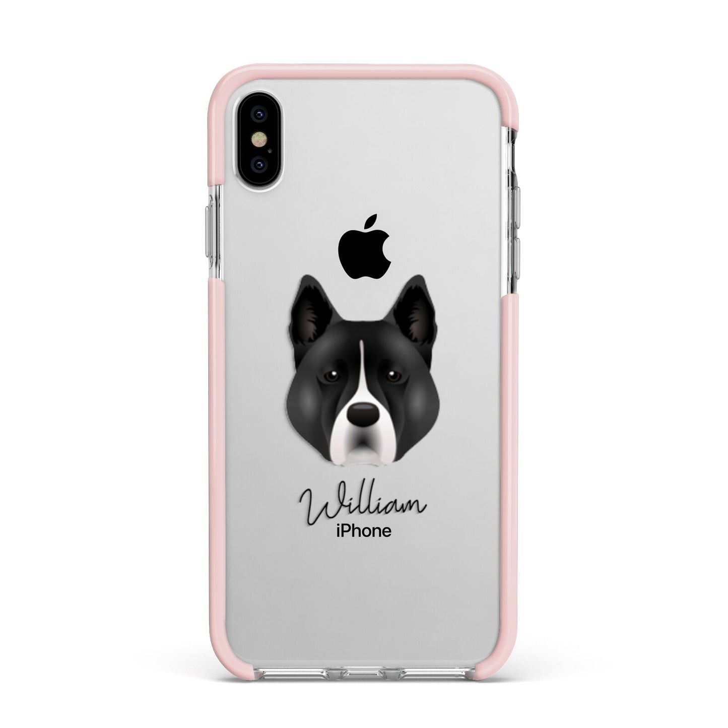 Akita Personalised Apple iPhone Xs Max Impact Case Pink Edge on Silver Phone