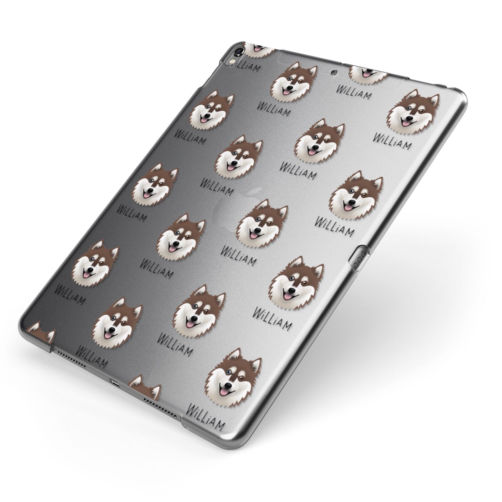 Alaskan Klee Kai Icon with Name Apple iPad Case on Grey iPad Side View