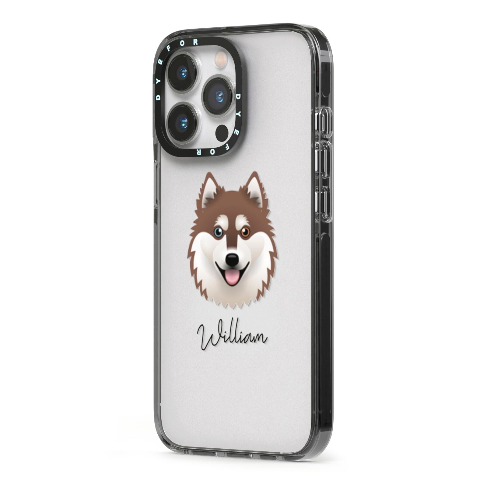 Alaskan Klee Kai Personalised iPhone 13 Pro Black Impact Case Side Angle on Silver phone