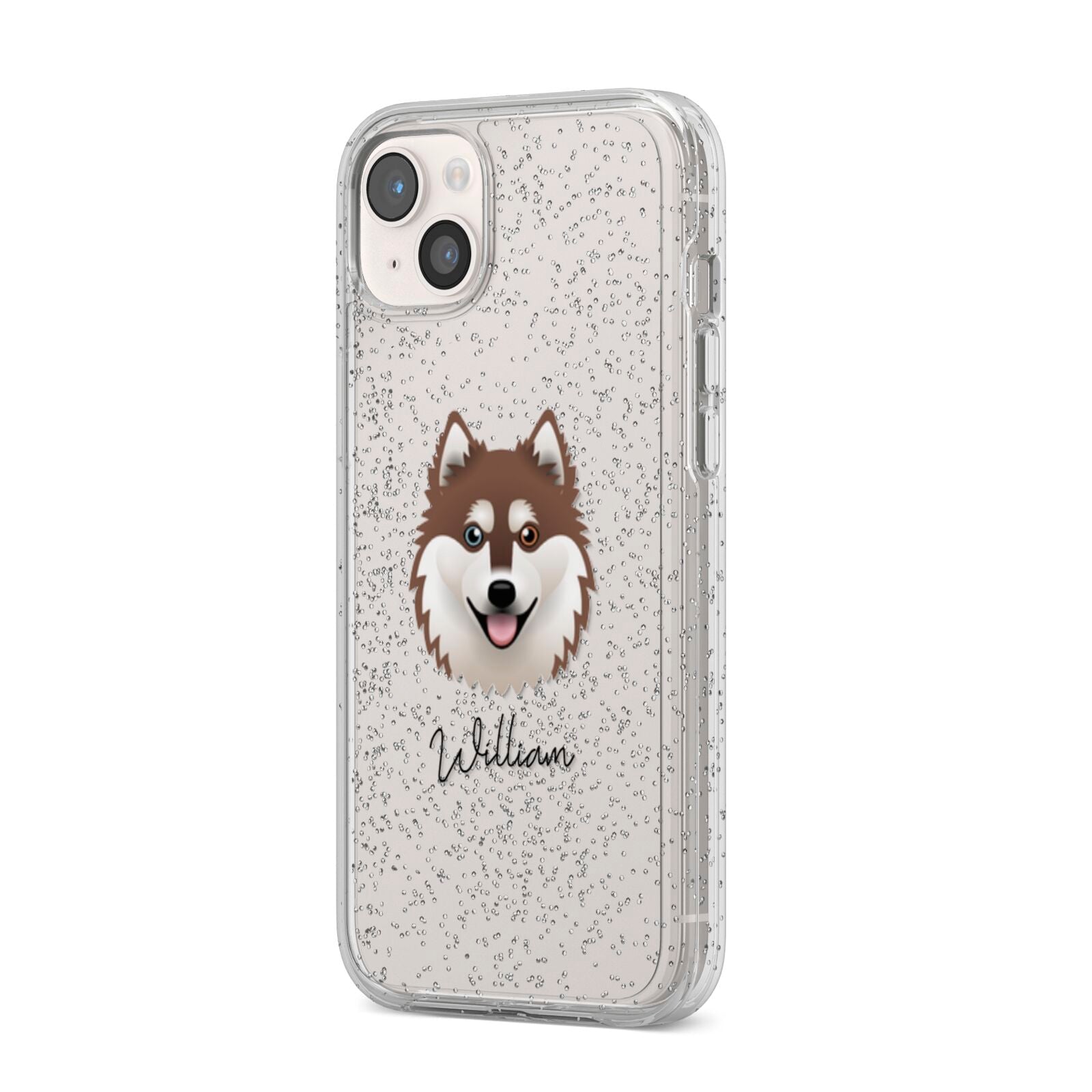 Alaskan Klee Kai Personalised iPhone 14 Plus Glitter Tough Case Starlight Angled Image