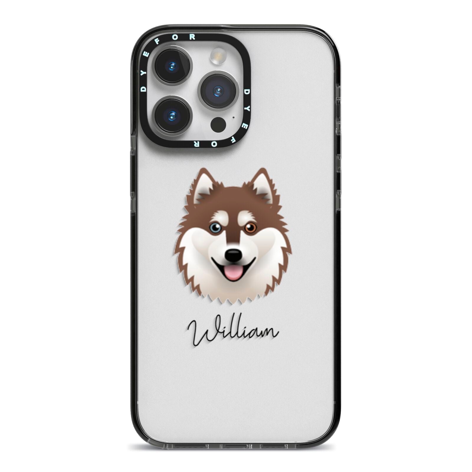 Alaskan Klee Kai Personalised iPhone 14 Pro Max Black Impact Case on Silver phone