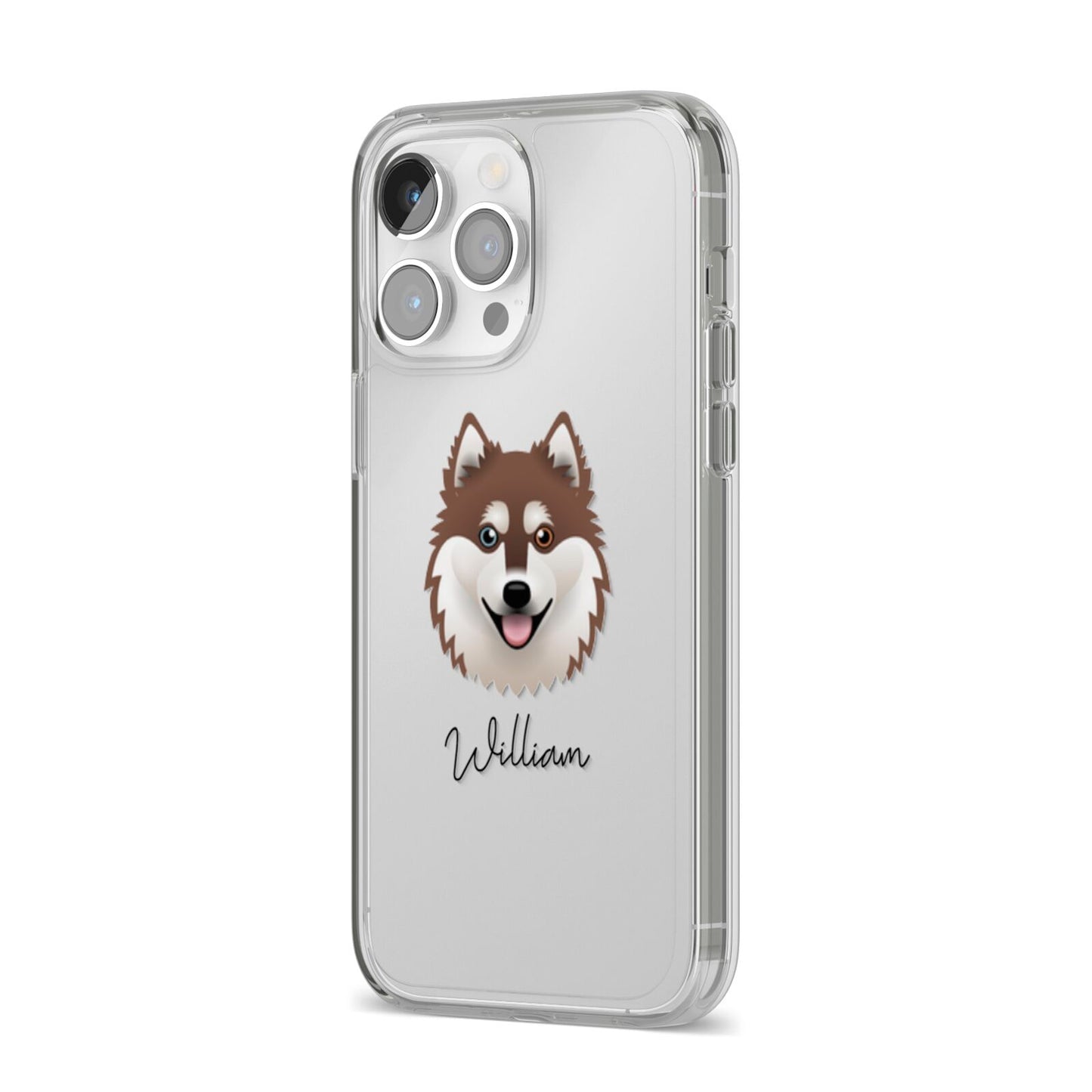 Alaskan Klee Kai Personalised iPhone 14 Pro Max Clear Tough Case Silver Angled Image