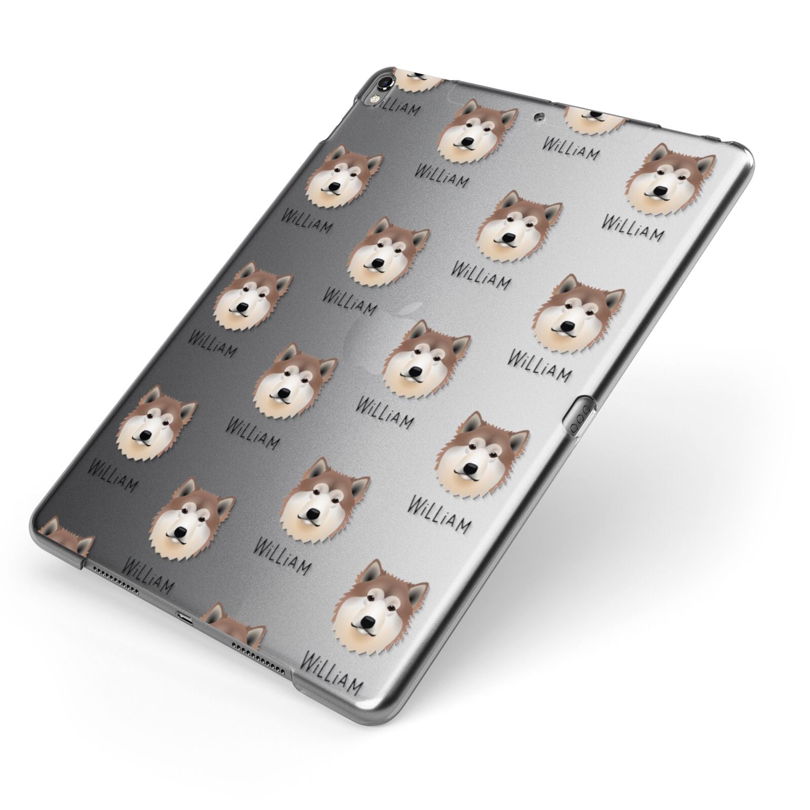 Alaskan Malamute Icon with Name Apple iPad Case on Grey iPad Side View