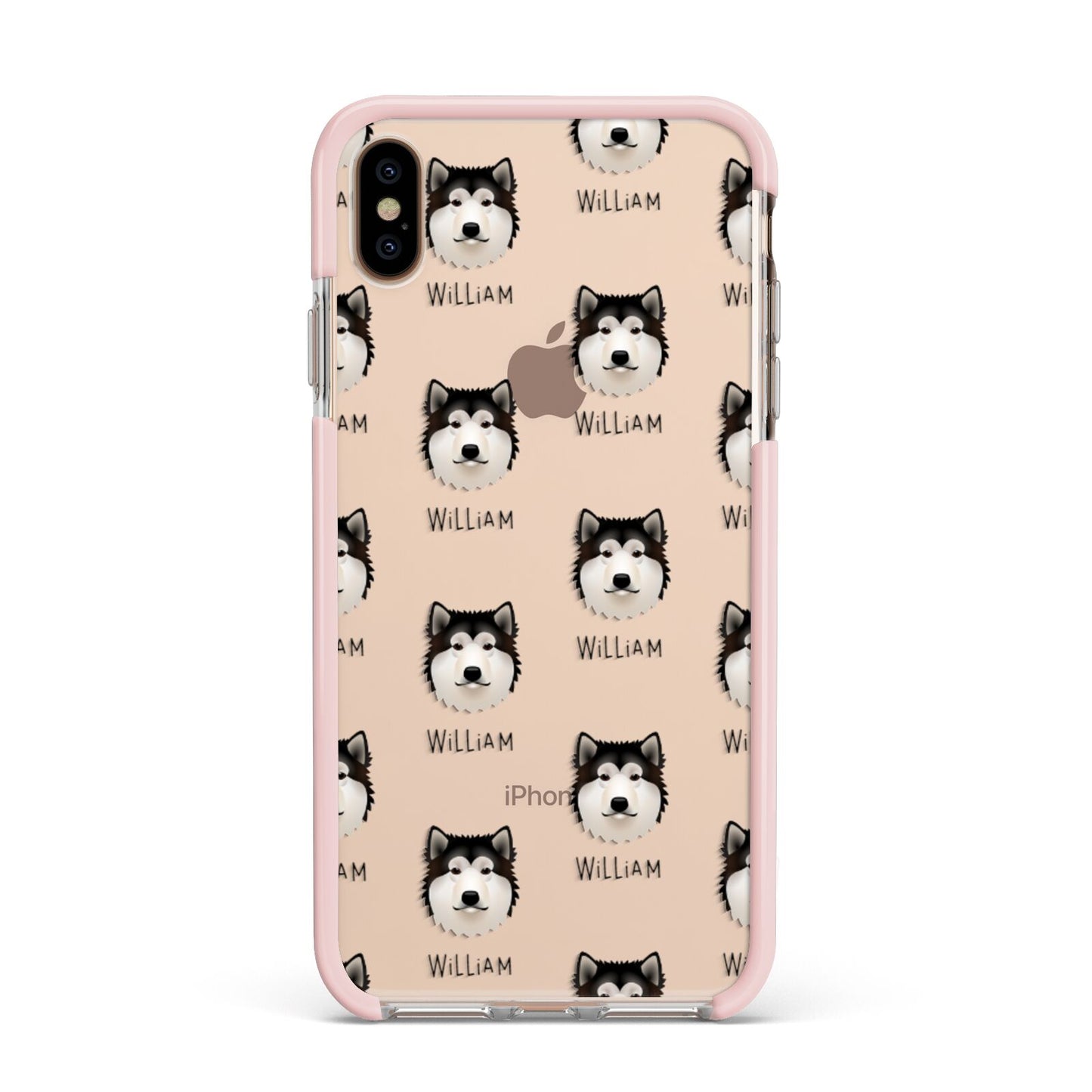 Alaskan Malamute Icon with Name Apple iPhone Xs Max Impact Case Pink Edge on Gold Phone