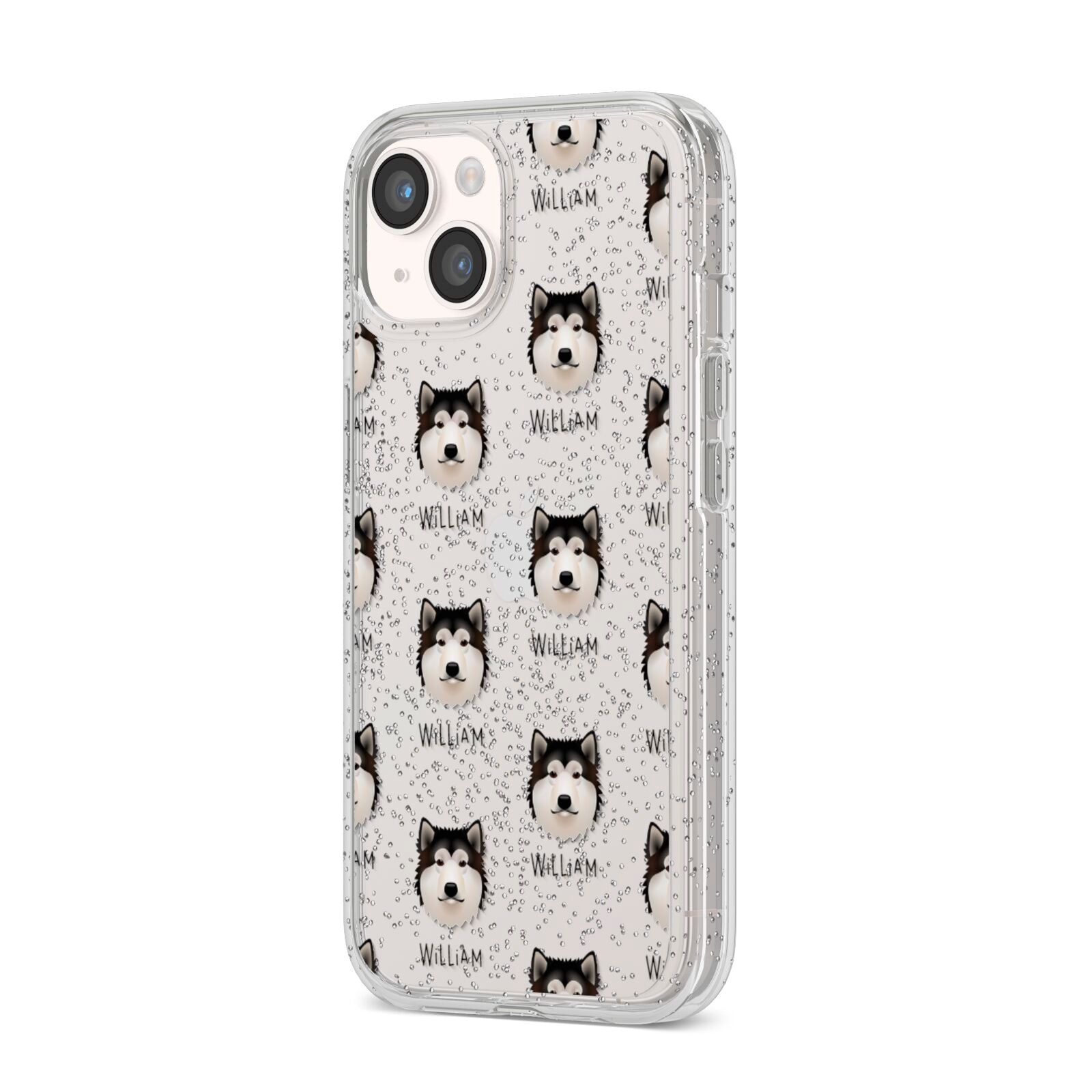 Alaskan Malamute Icon with Name iPhone 14 Glitter Tough Case Starlight Angled Image