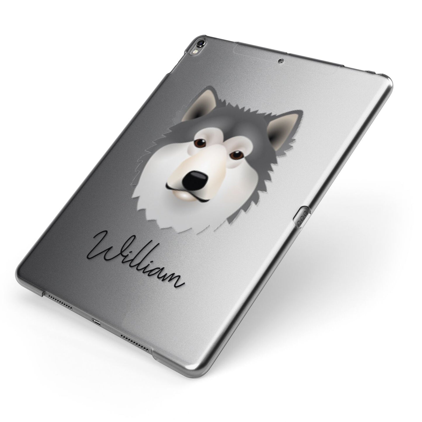 Alaskan Malamute Personalised Apple iPad Case on Grey iPad Side View