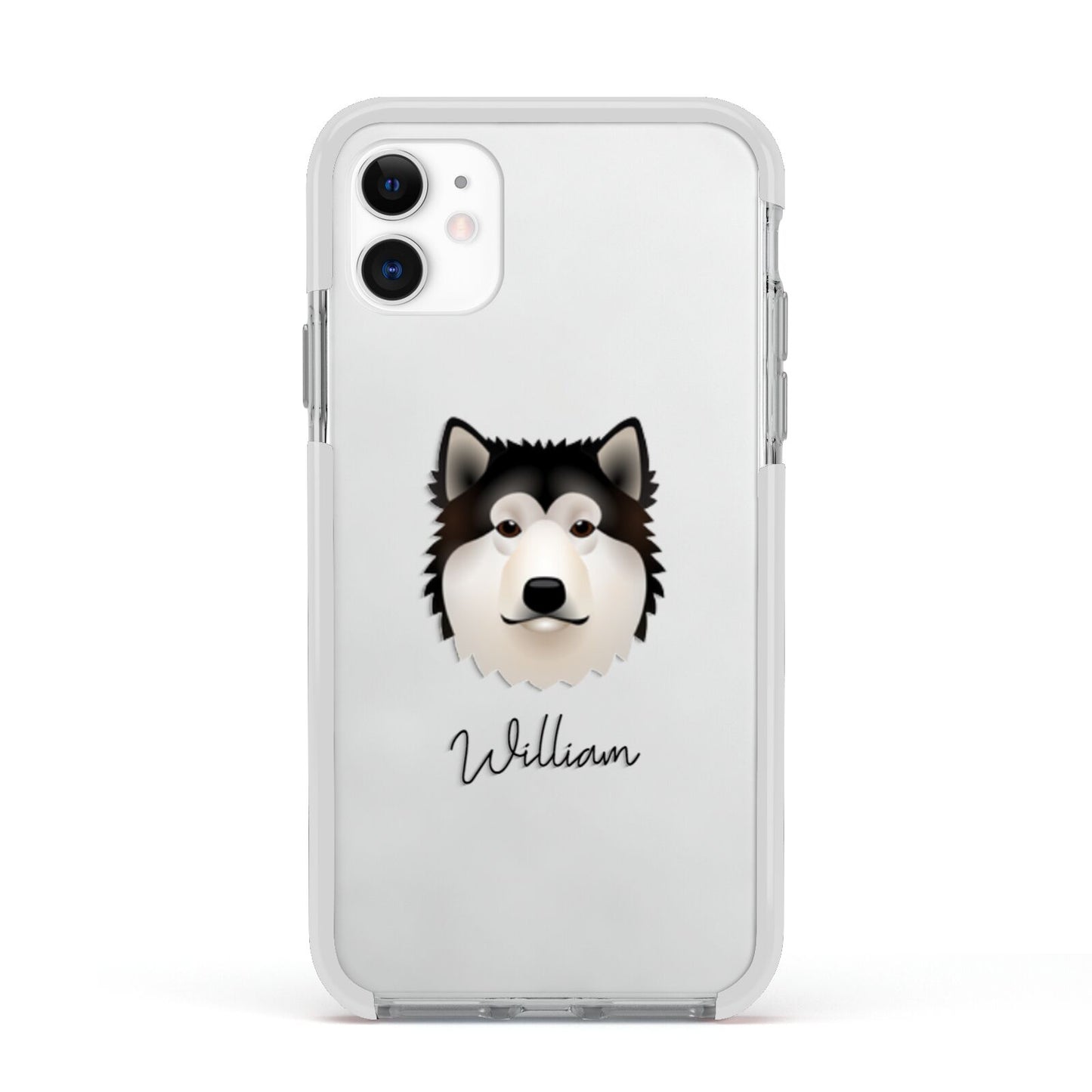 Alaskan Malamute Personalised Apple iPhone 11 in White with White Impact Case