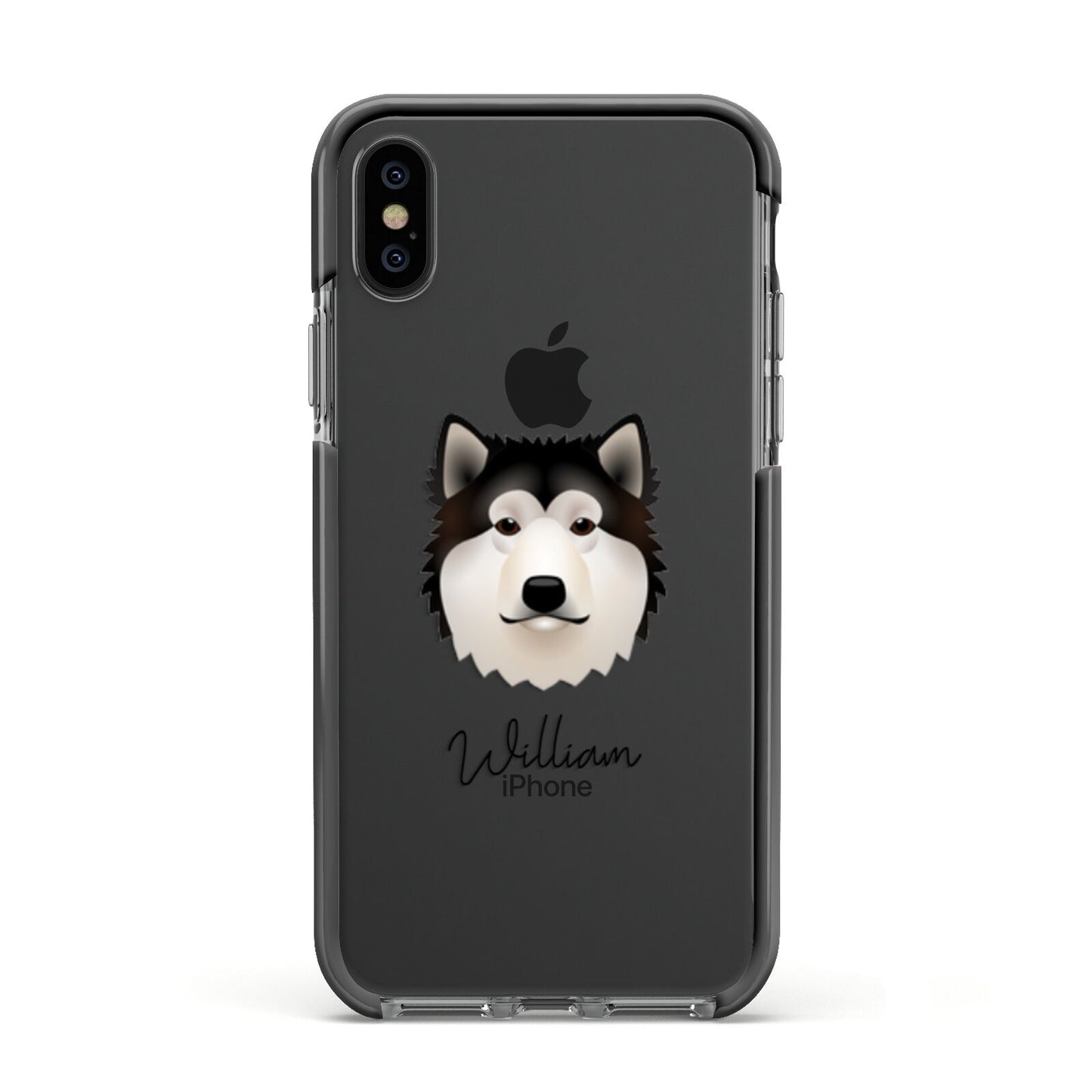 Alaskan Malamute Personalised Apple iPhone Xs Impact Case Black Edge on Black Phone