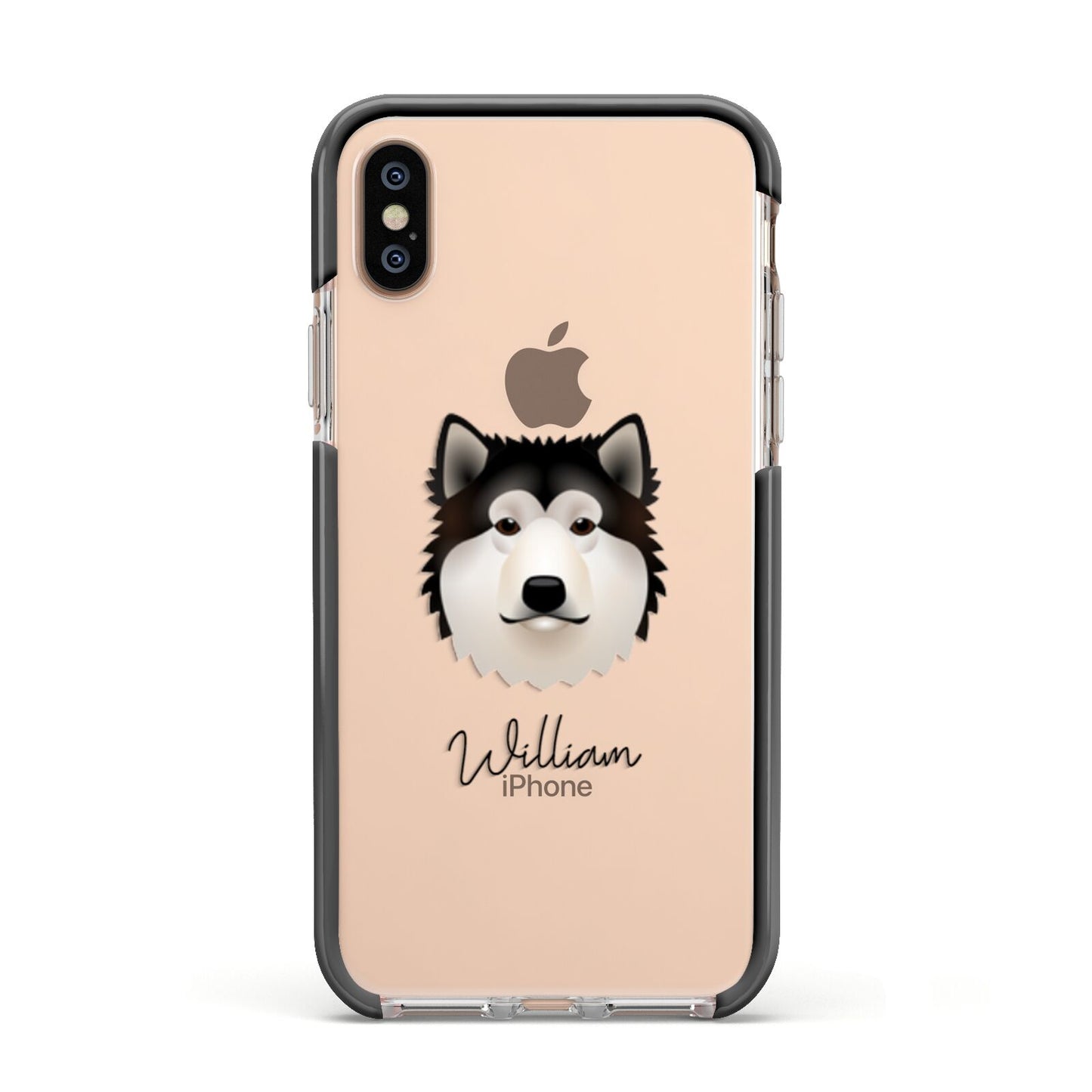 Alaskan Malamute Personalised Apple iPhone Xs Impact Case Black Edge on Gold Phone