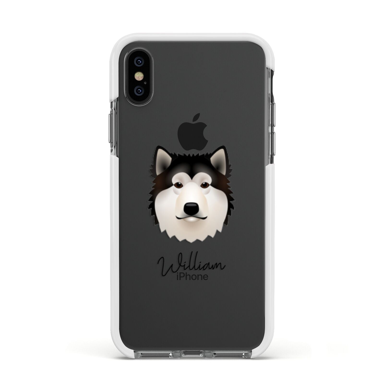 Alaskan Malamute Personalised Apple iPhone Xs Impact Case White Edge on Black Phone