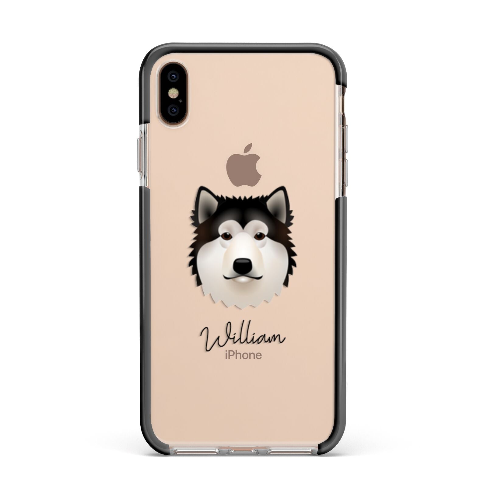 Alaskan Malamute Personalised Apple iPhone Xs Max Impact Case Black Edge on Gold Phone