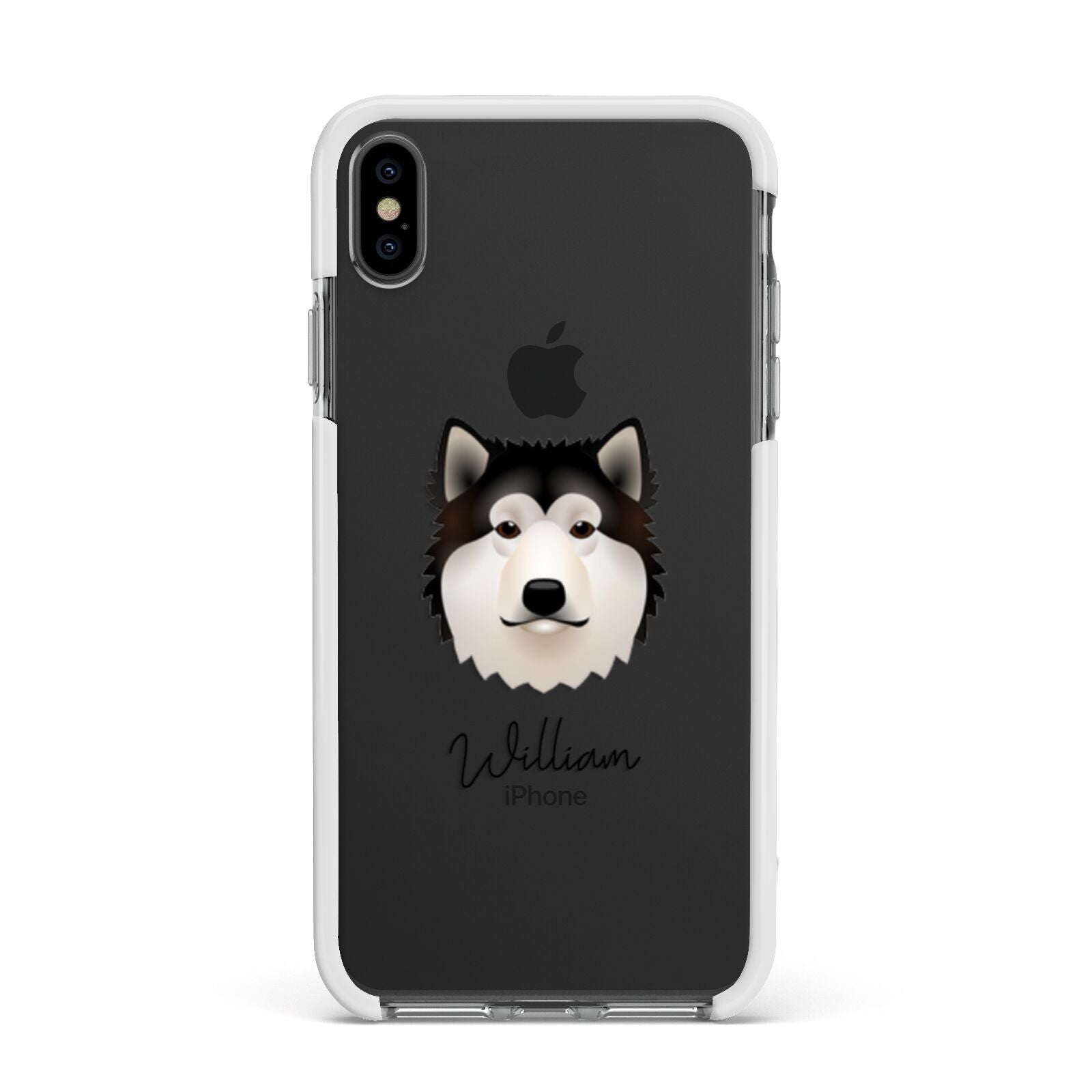 Alaskan Malamute Personalised Apple iPhone Xs Max Impact Case White Edge on Black Phone