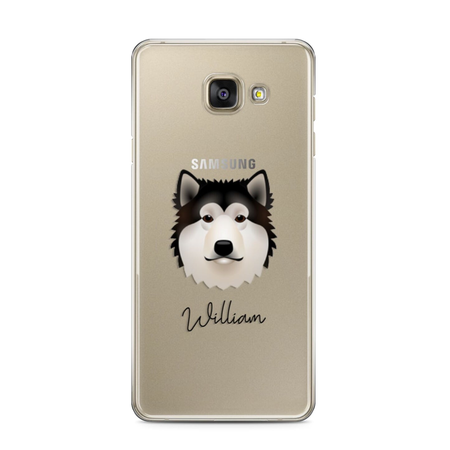 Alaskan Malamute Personalised Samsung Galaxy A3 2016 Case on gold phone