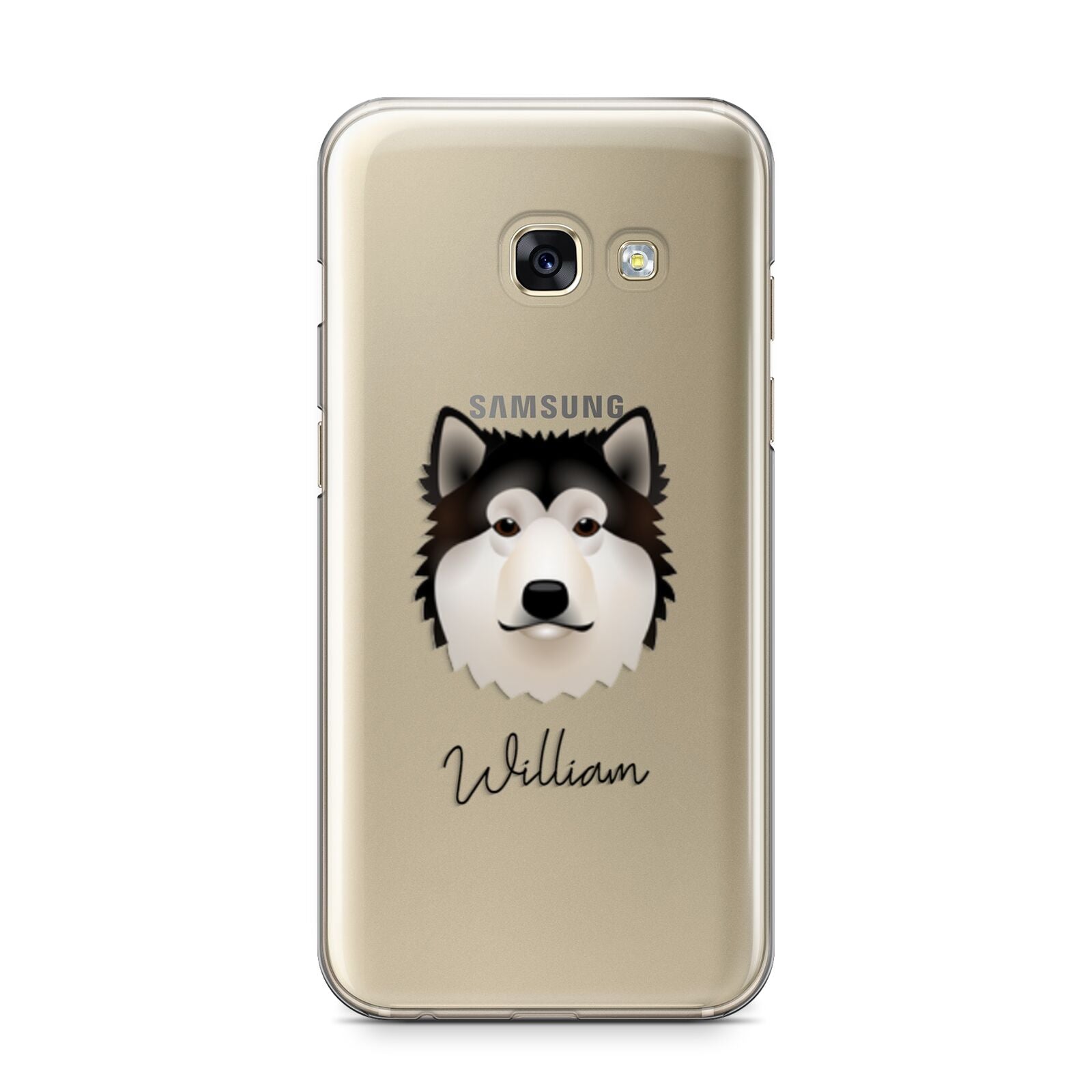Alaskan Malamute Personalised Samsung Galaxy A3 2017 Case on gold phone