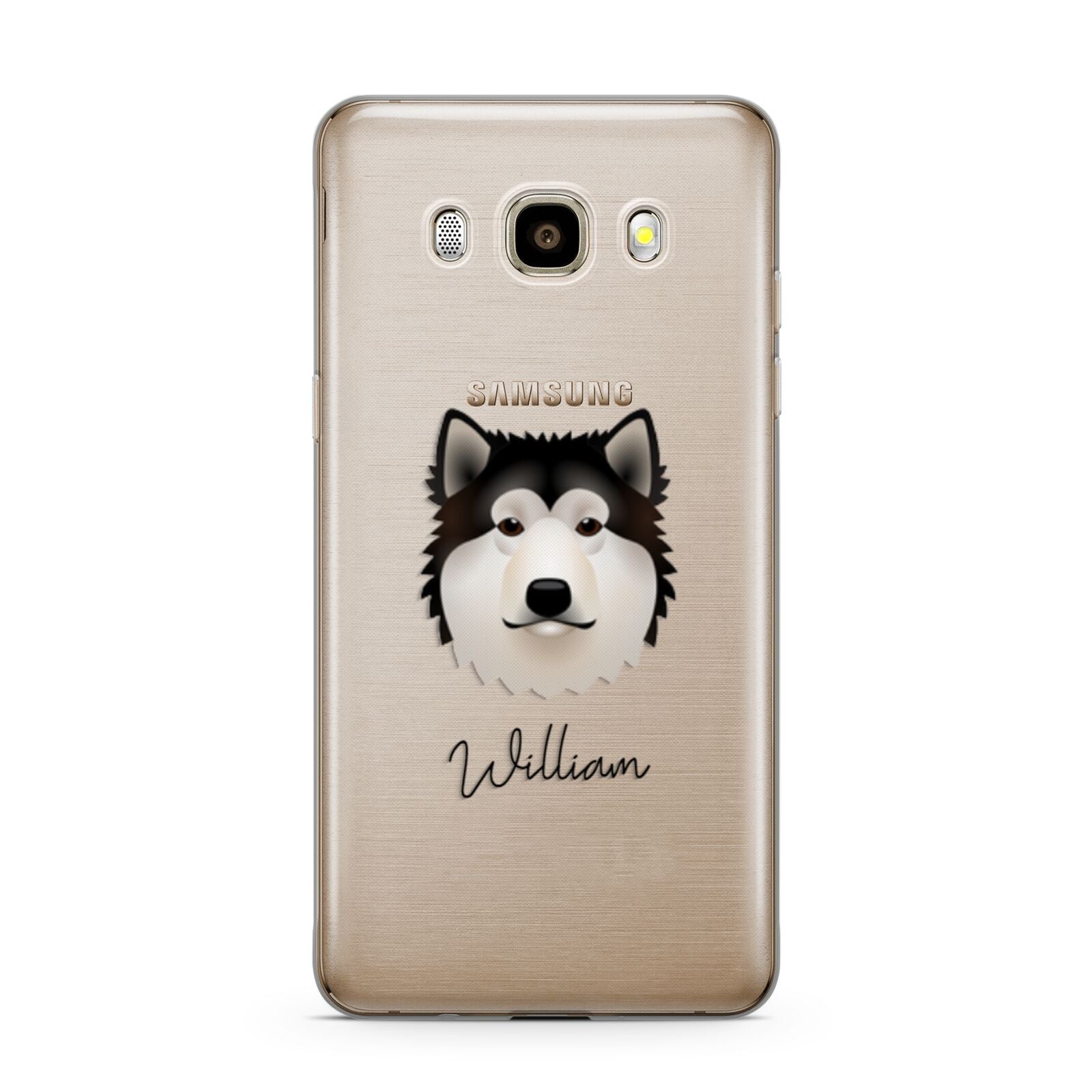 Alaskan Malamute Personalised Samsung Galaxy J7 2016 Case on gold phone