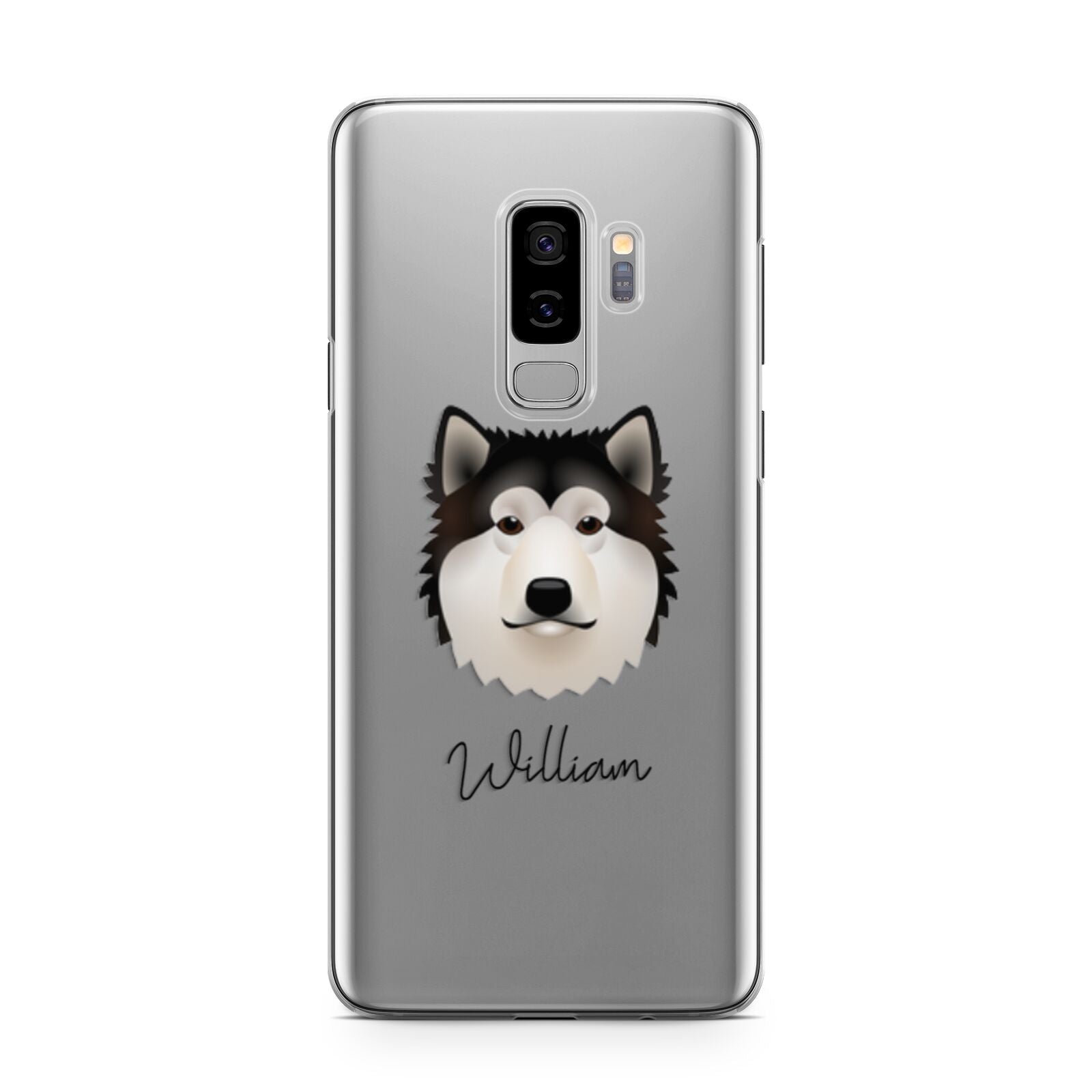 Alaskan Malamute Personalised Samsung Galaxy S9 Plus Case on Silver phone