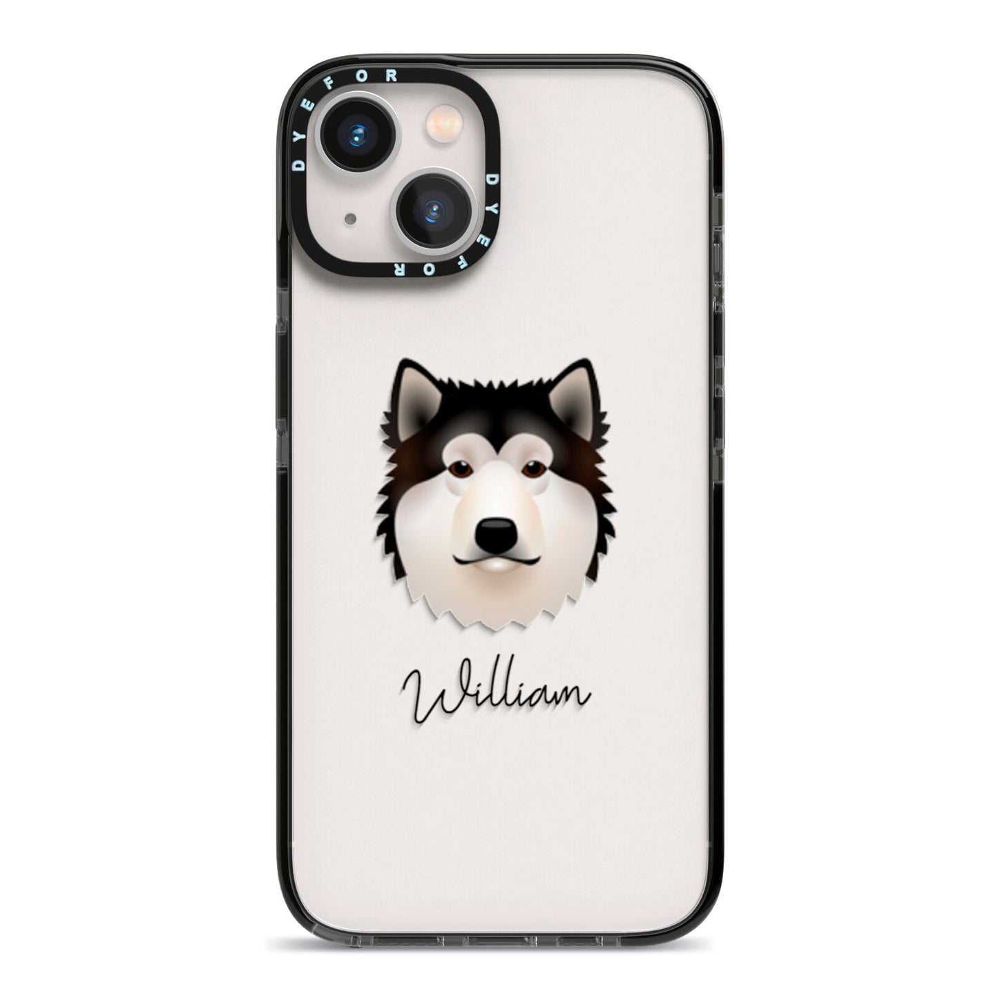 Alaskan Malamute Personalised iPhone 13 Black Impact Case on Silver phone