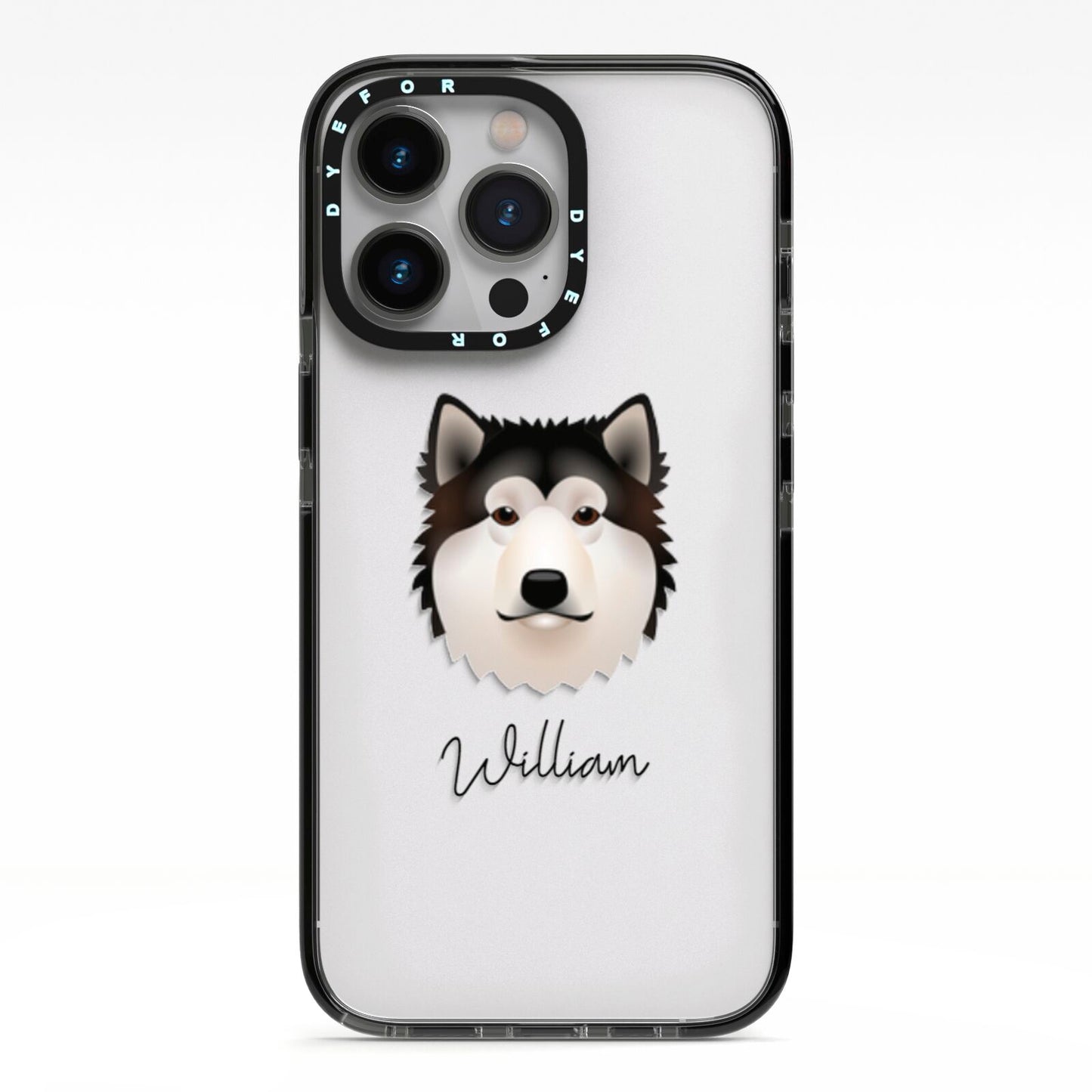 Alaskan Malamute Personalised iPhone 13 Pro Black Impact Case on Silver phone