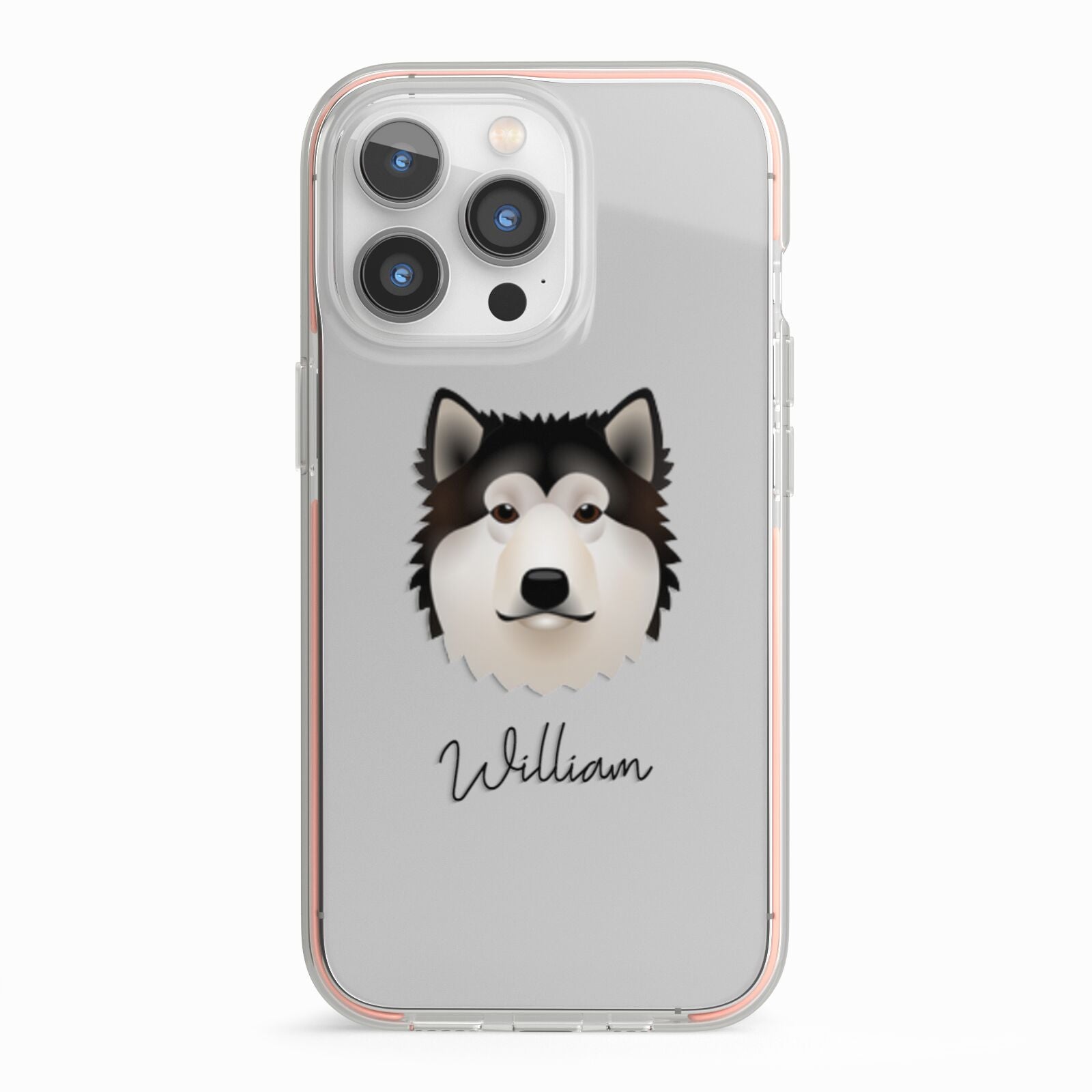 Alaskan Malamute Personalised iPhone 13 Pro TPU Impact Case with Pink Edges