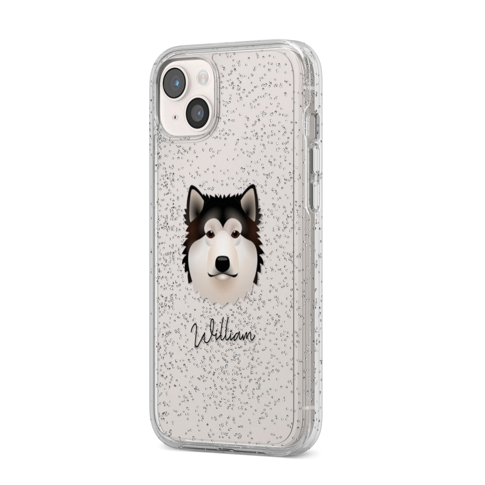 Alaskan Malamute Personalised iPhone 14 Plus Glitter Tough Case Starlight Angled Image