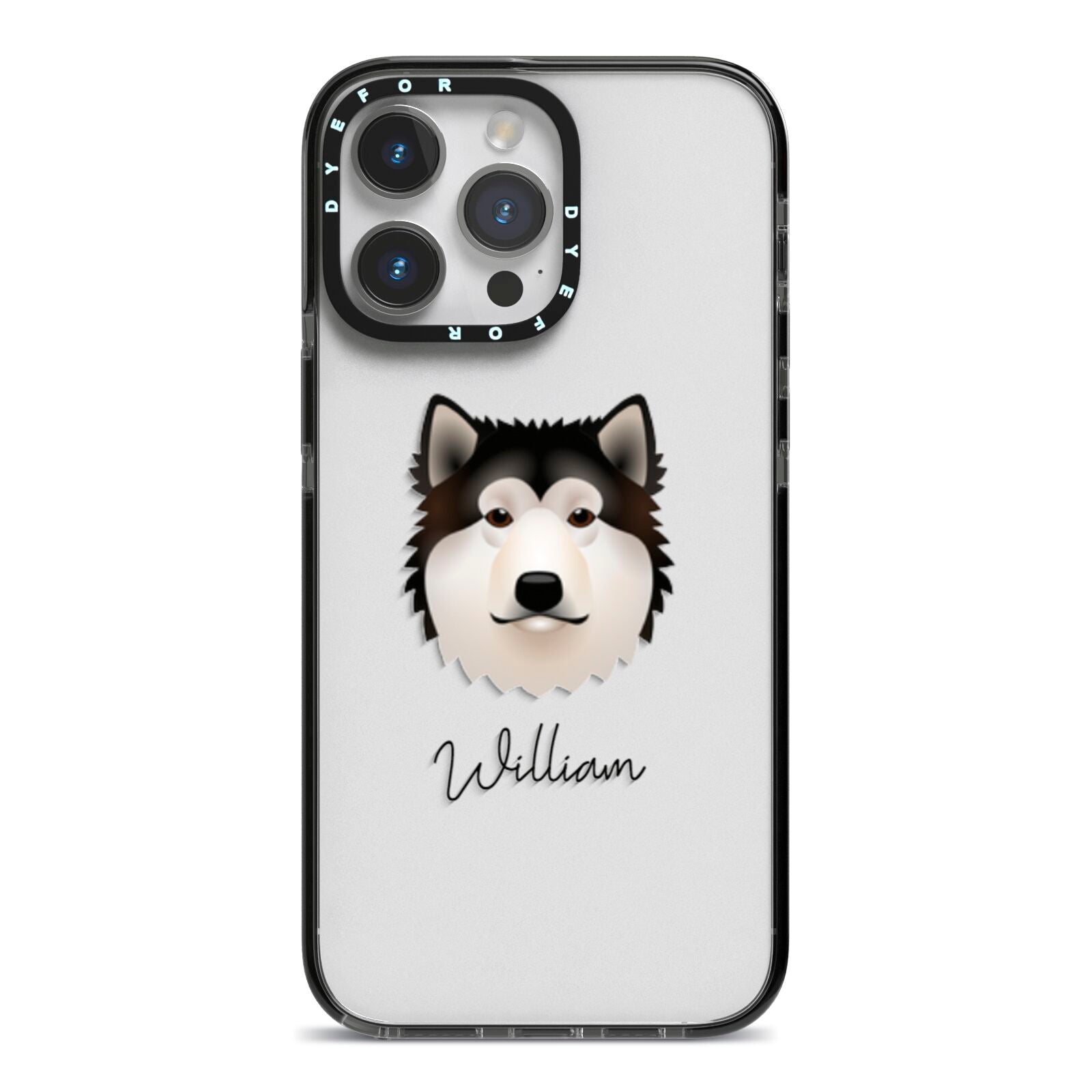 Alaskan Malamute Personalised iPhone 14 Pro Max Black Impact Case on Silver phone