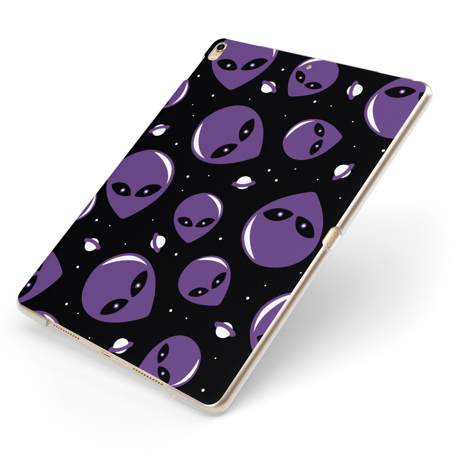 Alien Faces Apple iPad Case on Gold iPad Side View