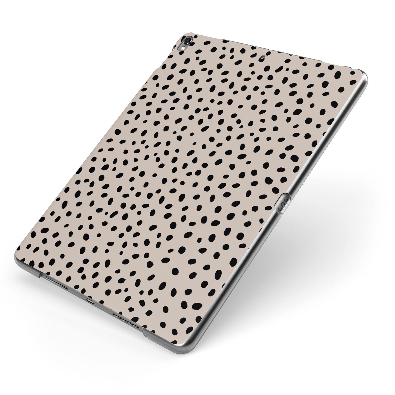 Almond Polka Dot Apple iPad Case on Grey iPad Side View