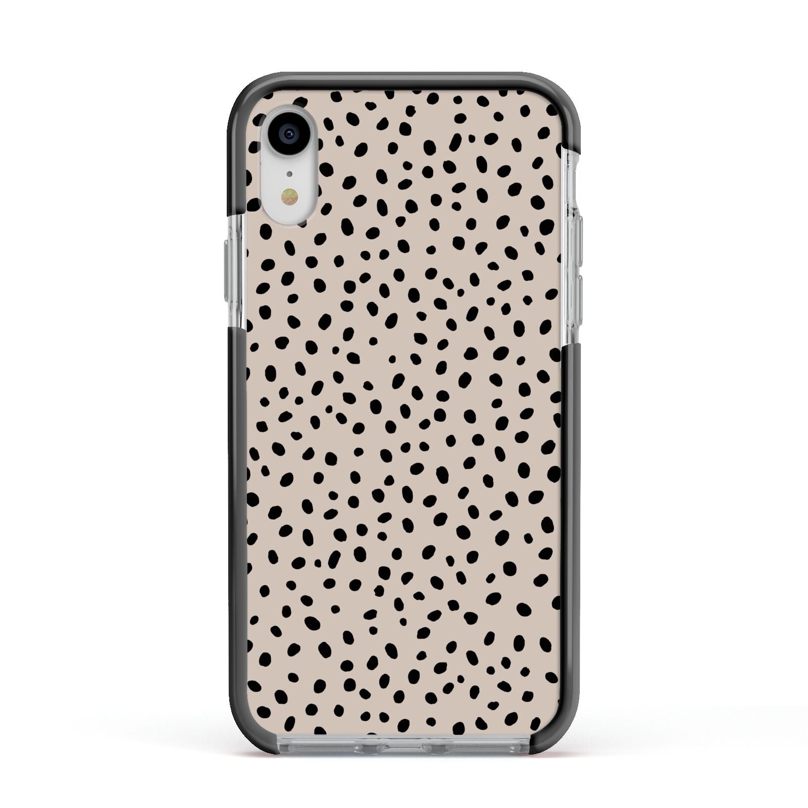 Almond Polka Dot Apple iPhone XR Impact Case Black Edge on Silver Phone