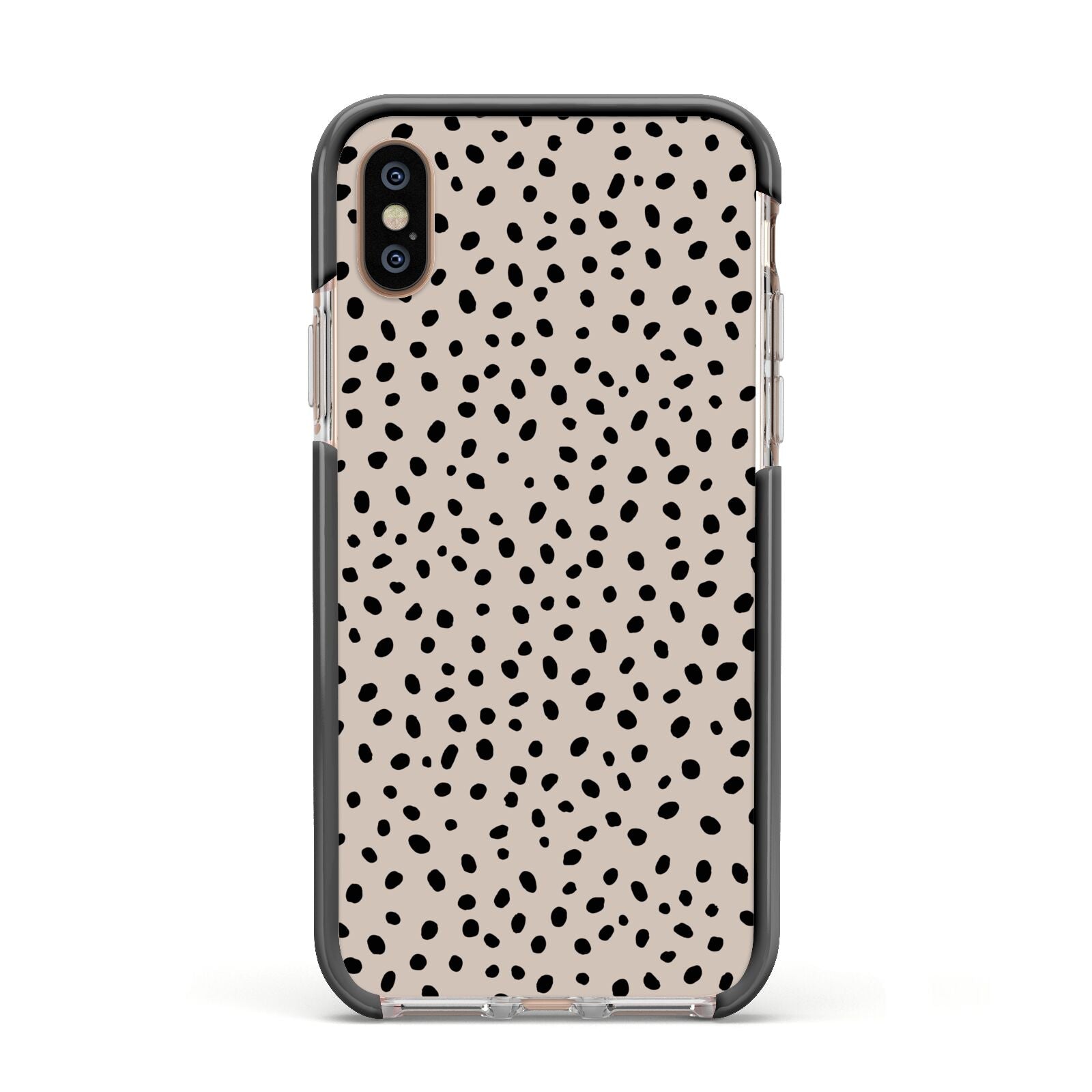 Almond Polka Dot Apple iPhone Xs Impact Case Black Edge on Gold Phone