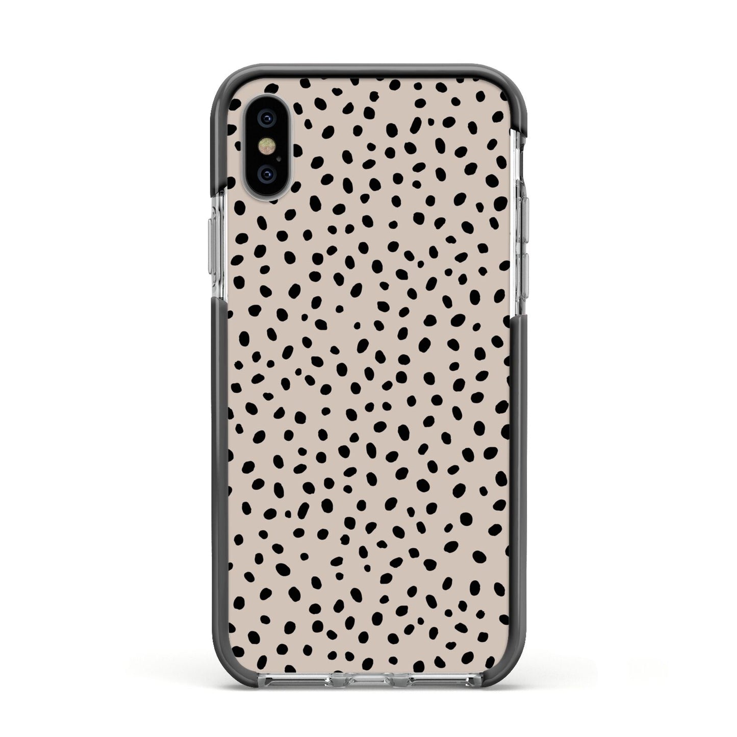 Almond Polka Dot Apple iPhone Xs Impact Case Black Edge on Silver Phone