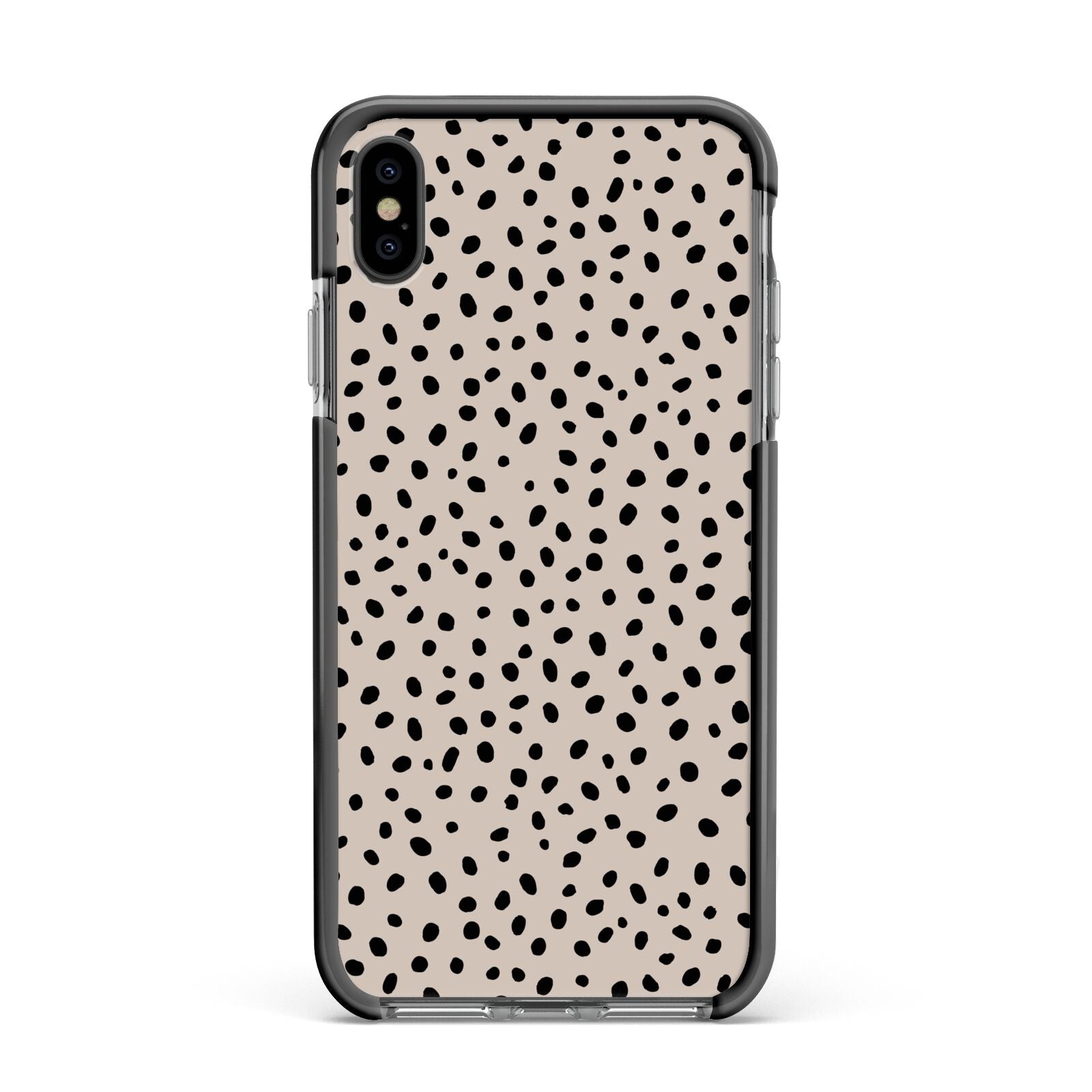 Almond Polka Dot Apple iPhone Xs Max Impact Case Black Edge on Black Phone