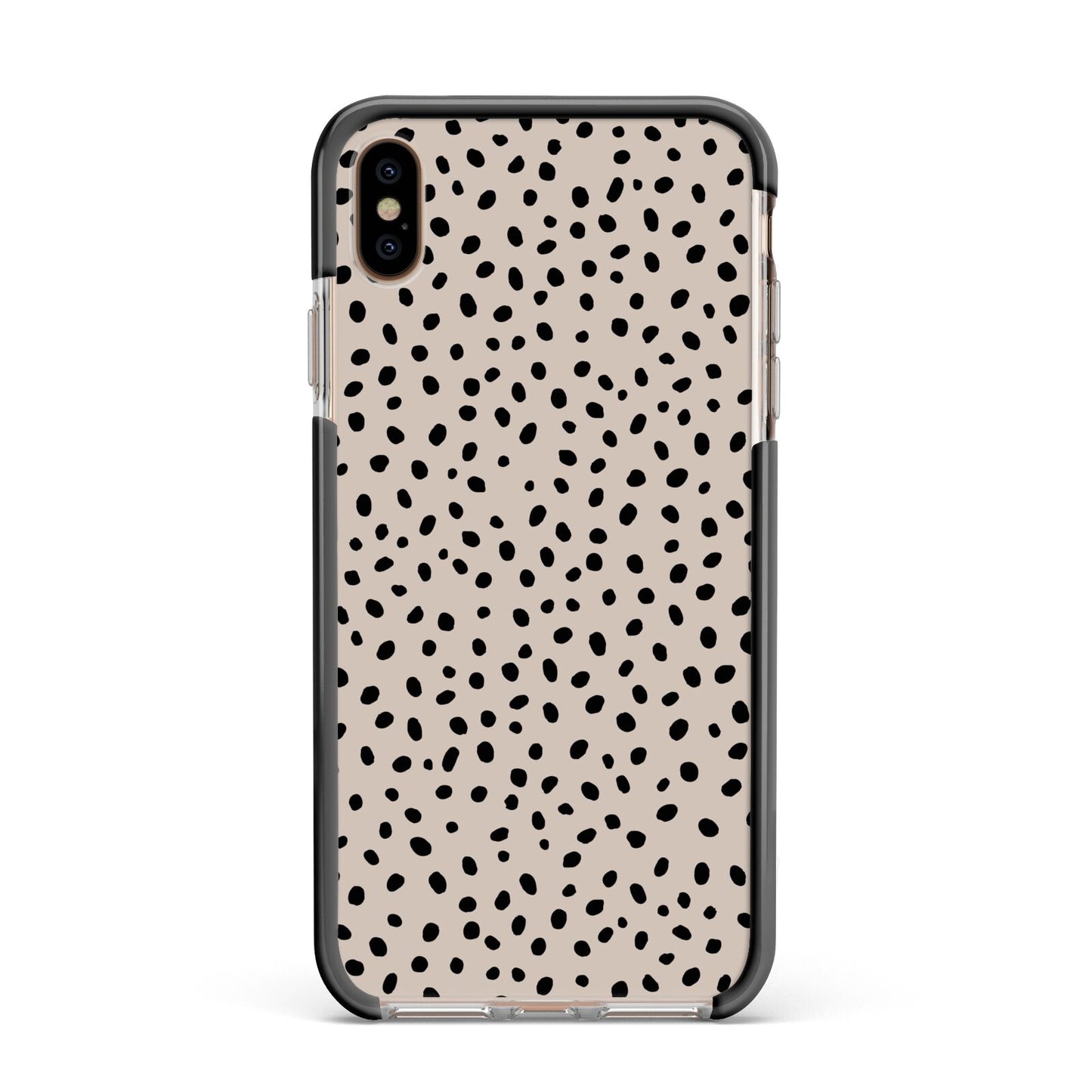 Almond Polka Dot Apple iPhone Xs Max Impact Case Black Edge on Gold Phone