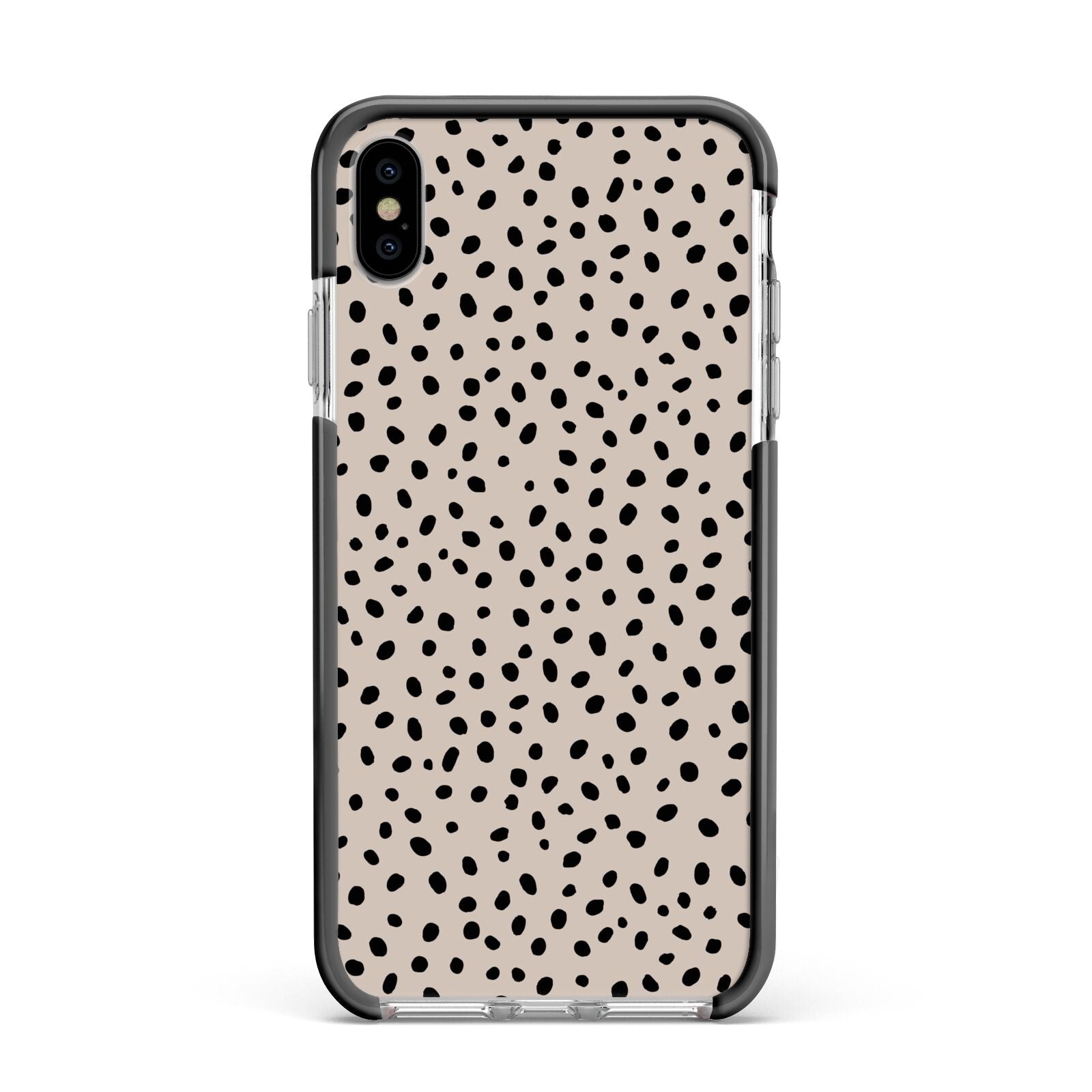 Almond Polka Dot Apple iPhone Xs Max Impact Case Black Edge on Silver Phone