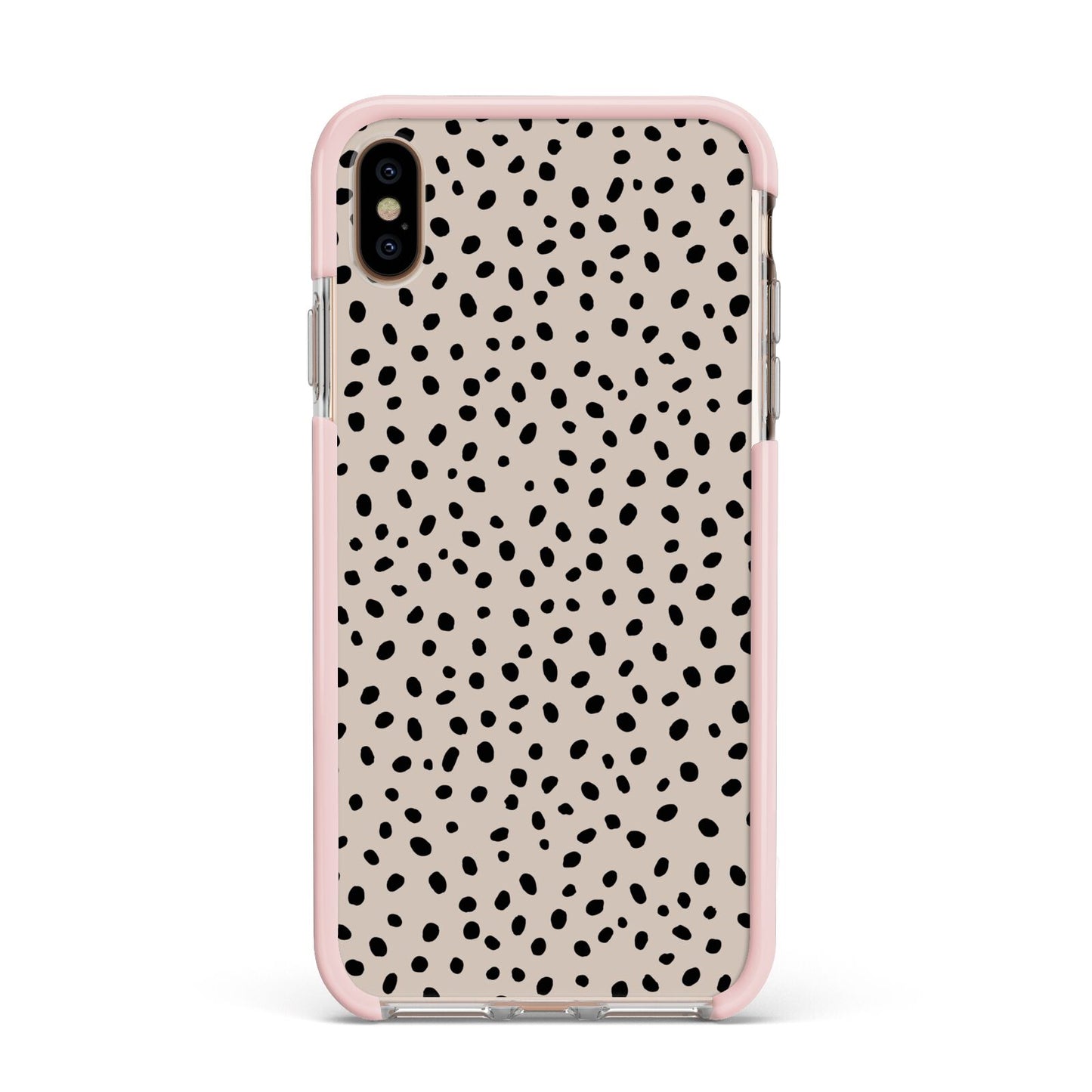 Almond Polka Dot Apple iPhone Xs Max Impact Case Pink Edge on Gold Phone