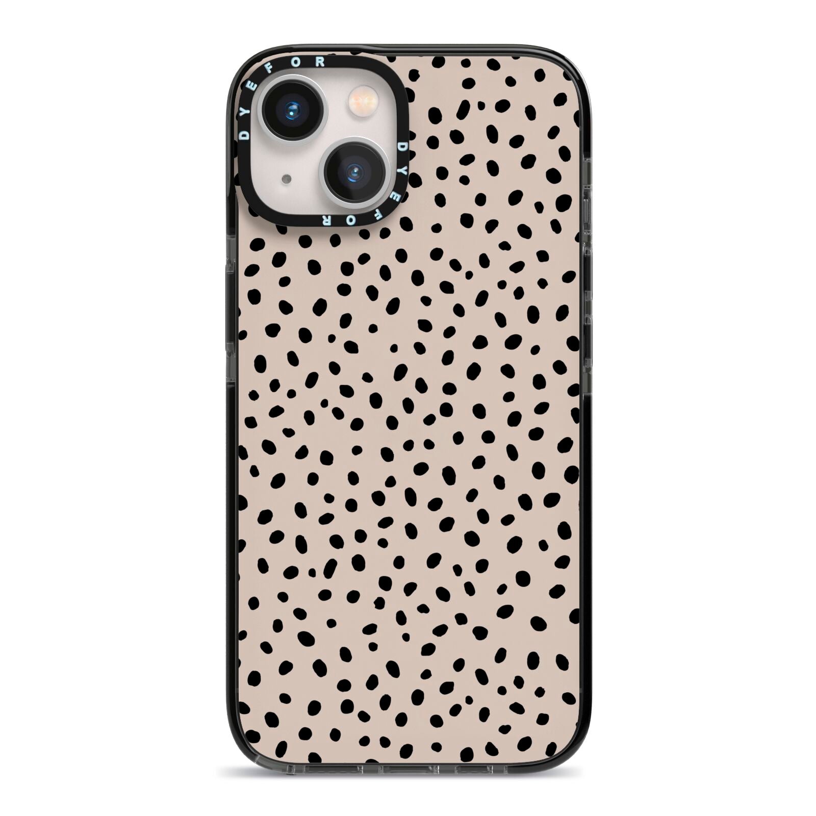 Almond Polka Dot iPhone 13 Black Impact Case on Silver phone