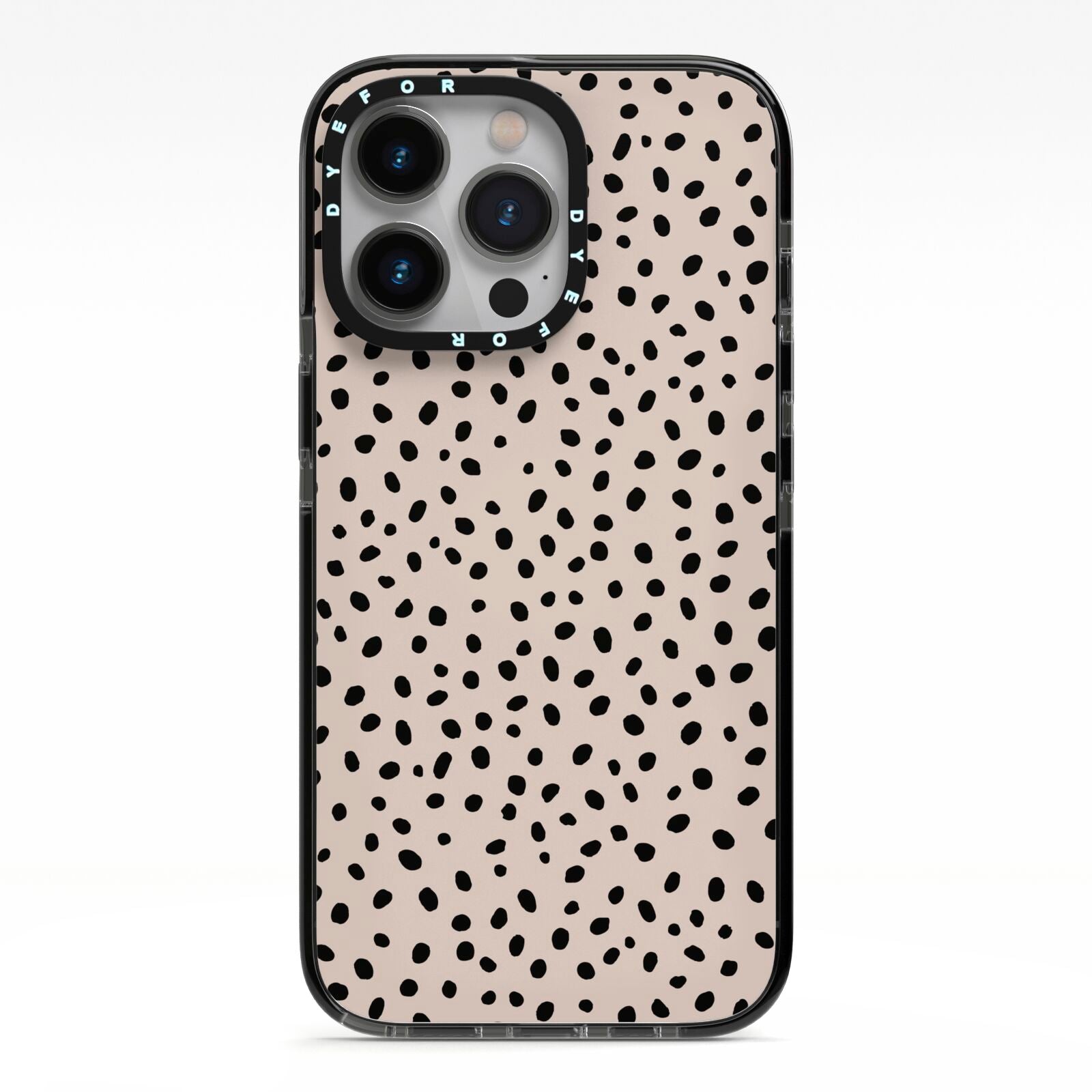 Almond Polka Dot iPhone 13 Pro Black Impact Case on Silver phone