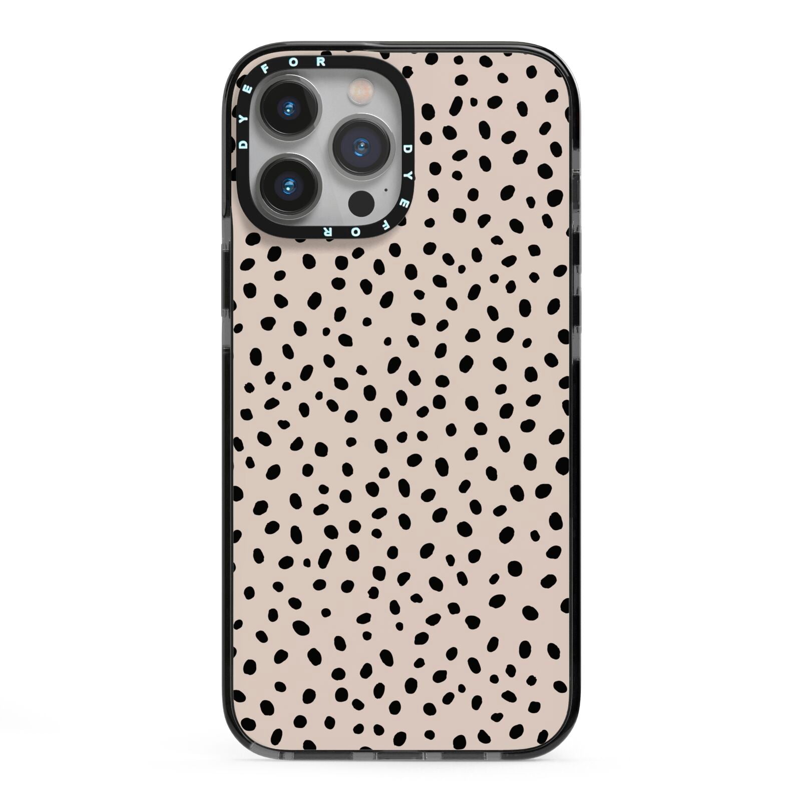 Almond Polka Dot iPhone 13 Pro Max Black Impact Case on Silver phone