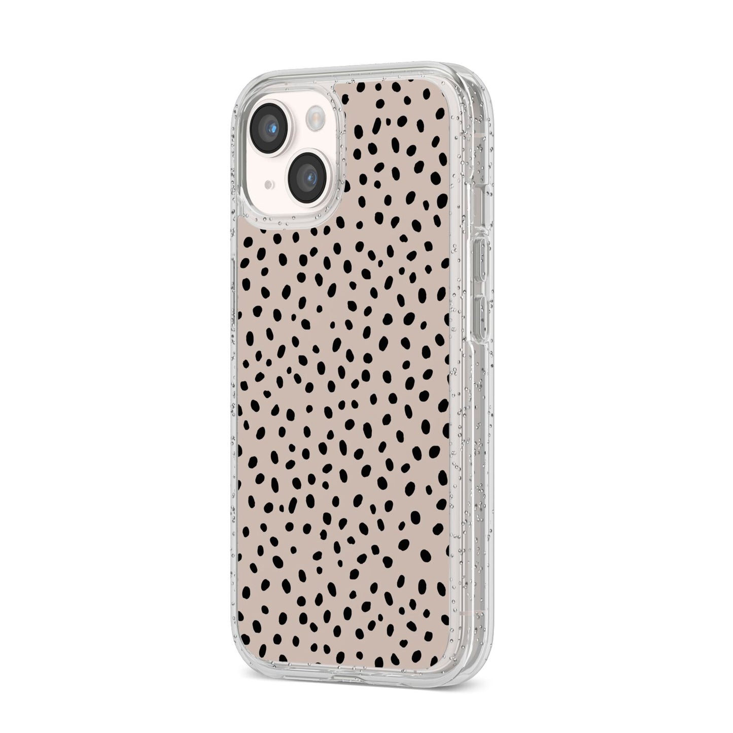 Almond Polka Dot iPhone 14 Glitter Tough Case Starlight Angled Image