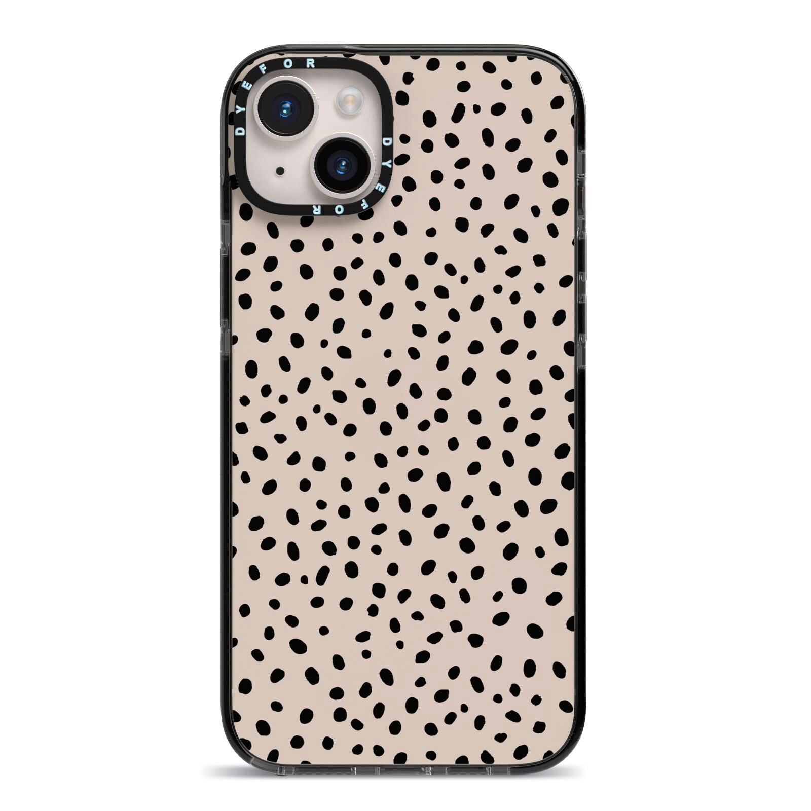 Almond Polka Dot iPhone 14 Plus Black Impact Case on Silver phone