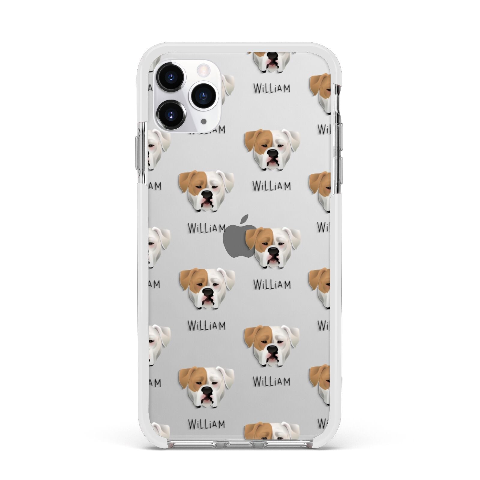 American Bulldog Icon with Name Apple iPhone 11 Pro Max in Silver with White Impact Case