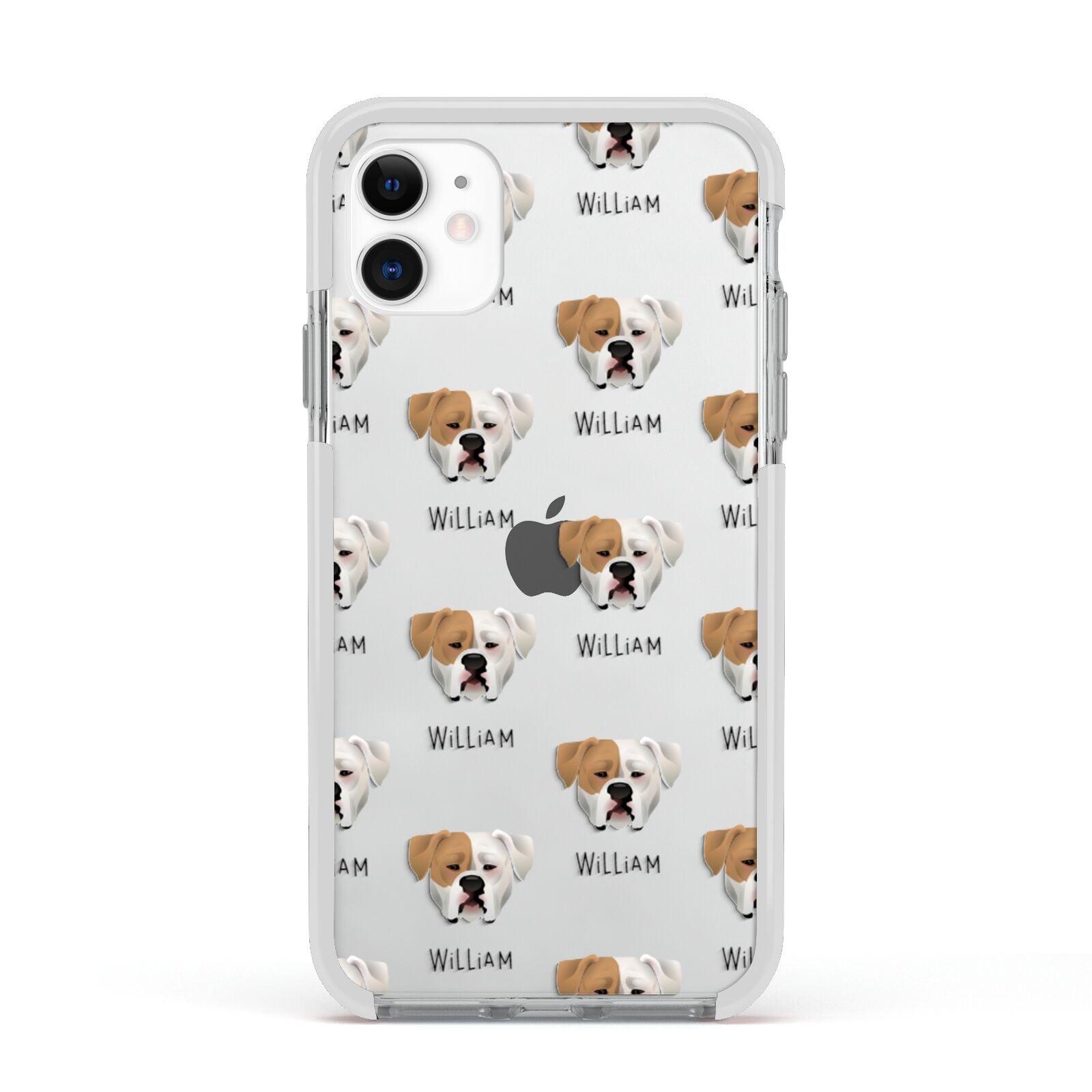 American Bulldog Icon with Name Apple iPhone 11 in White with White Impact Case