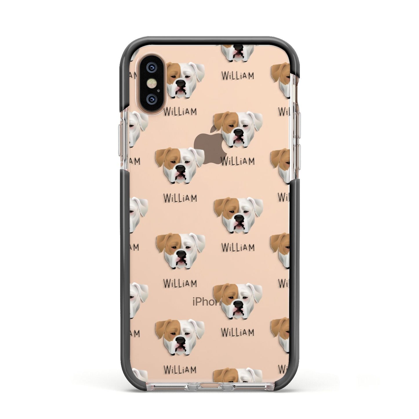 American Bulldog Icon with Name Apple iPhone Xs Impact Case Black Edge on Gold Phone