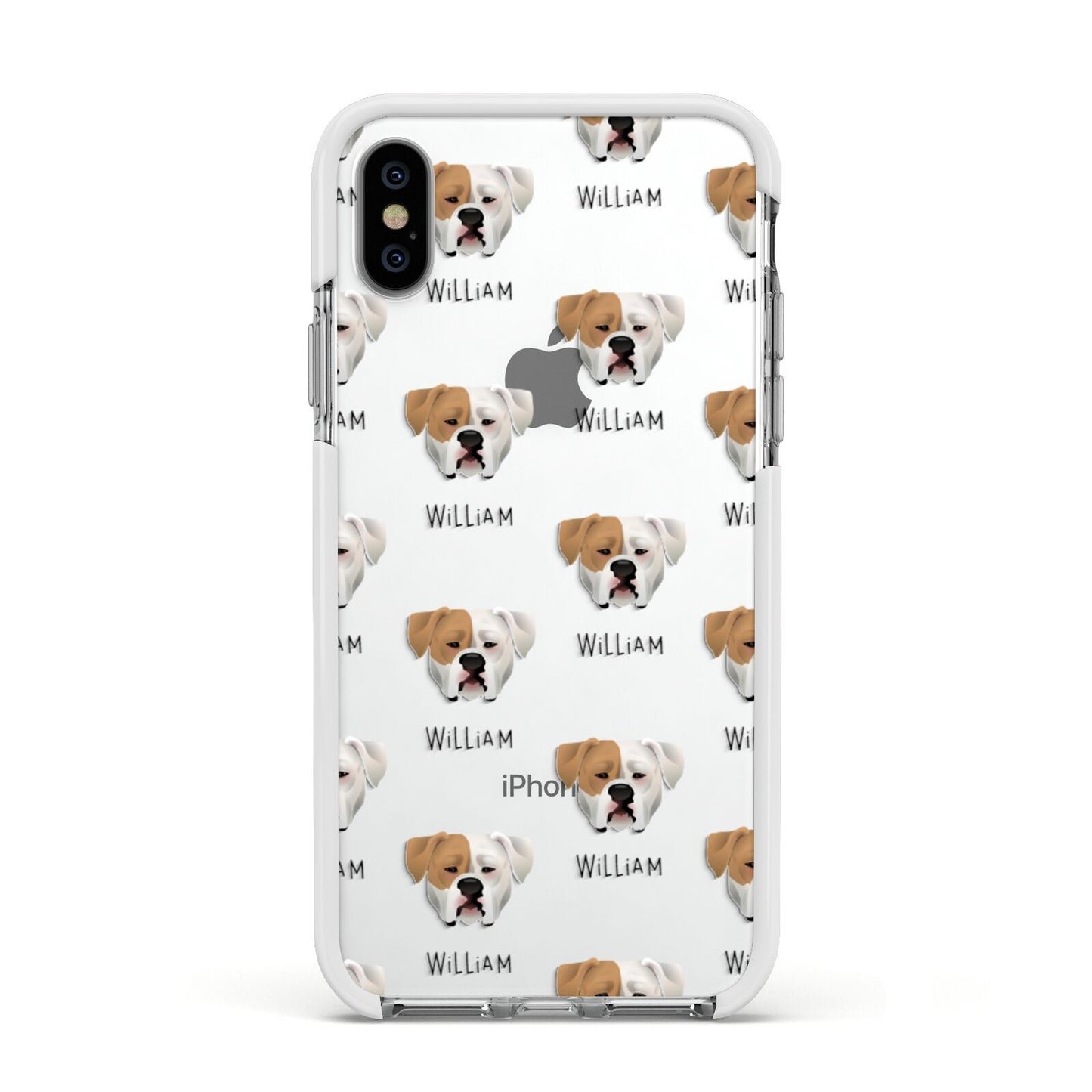 American Bulldog Icon with Name Apple iPhone Xs Impact Case White Edge on Silver Phone