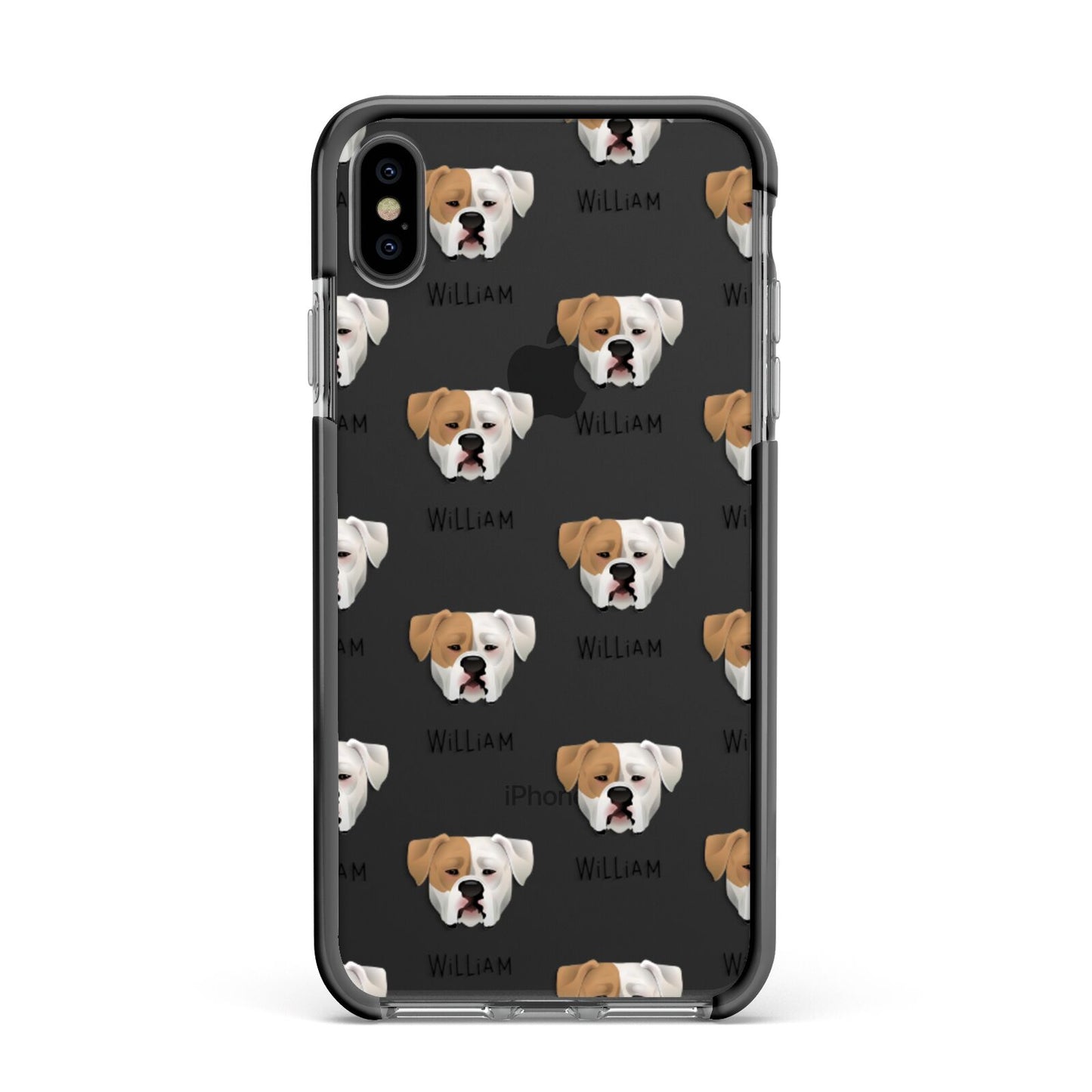 American Bulldog Icon with Name Apple iPhone Xs Max Impact Case Black Edge on Black Phone