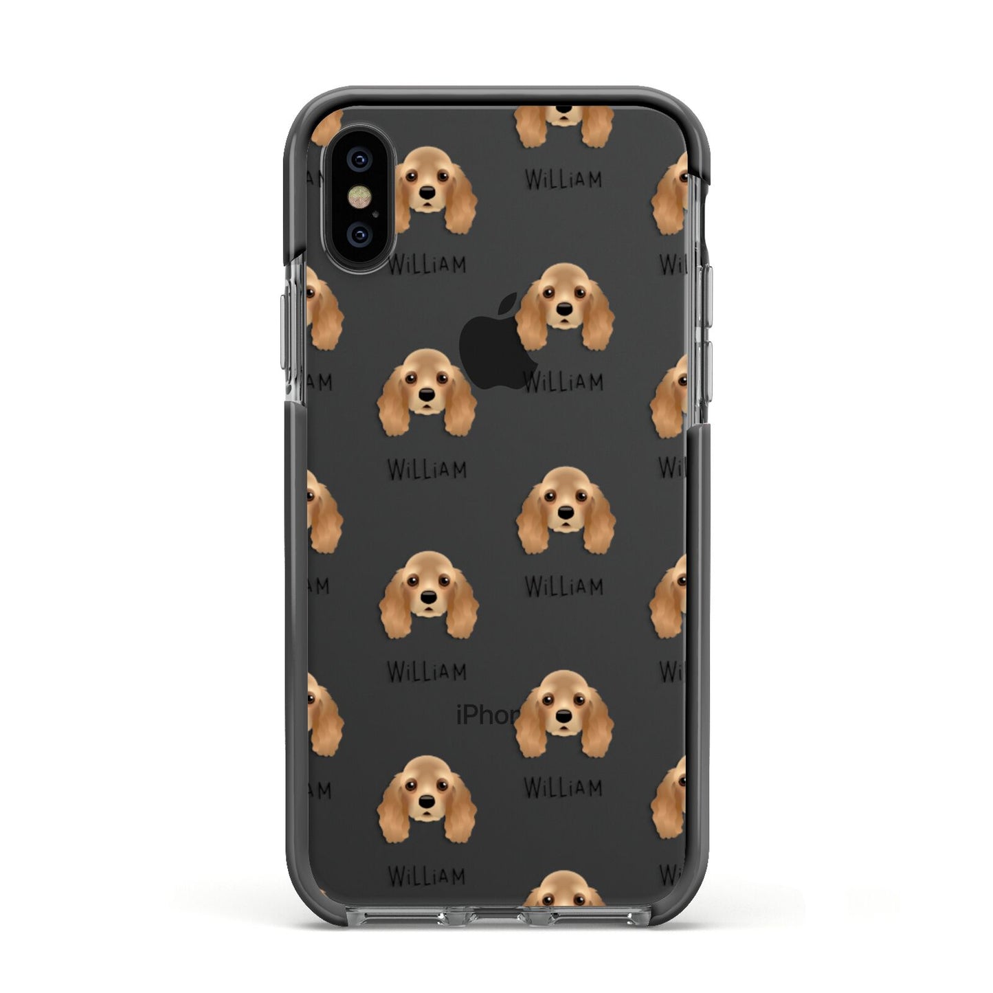 American Cocker Spaniel Icon with Name Apple iPhone Xs Impact Case Black Edge on Black Phone