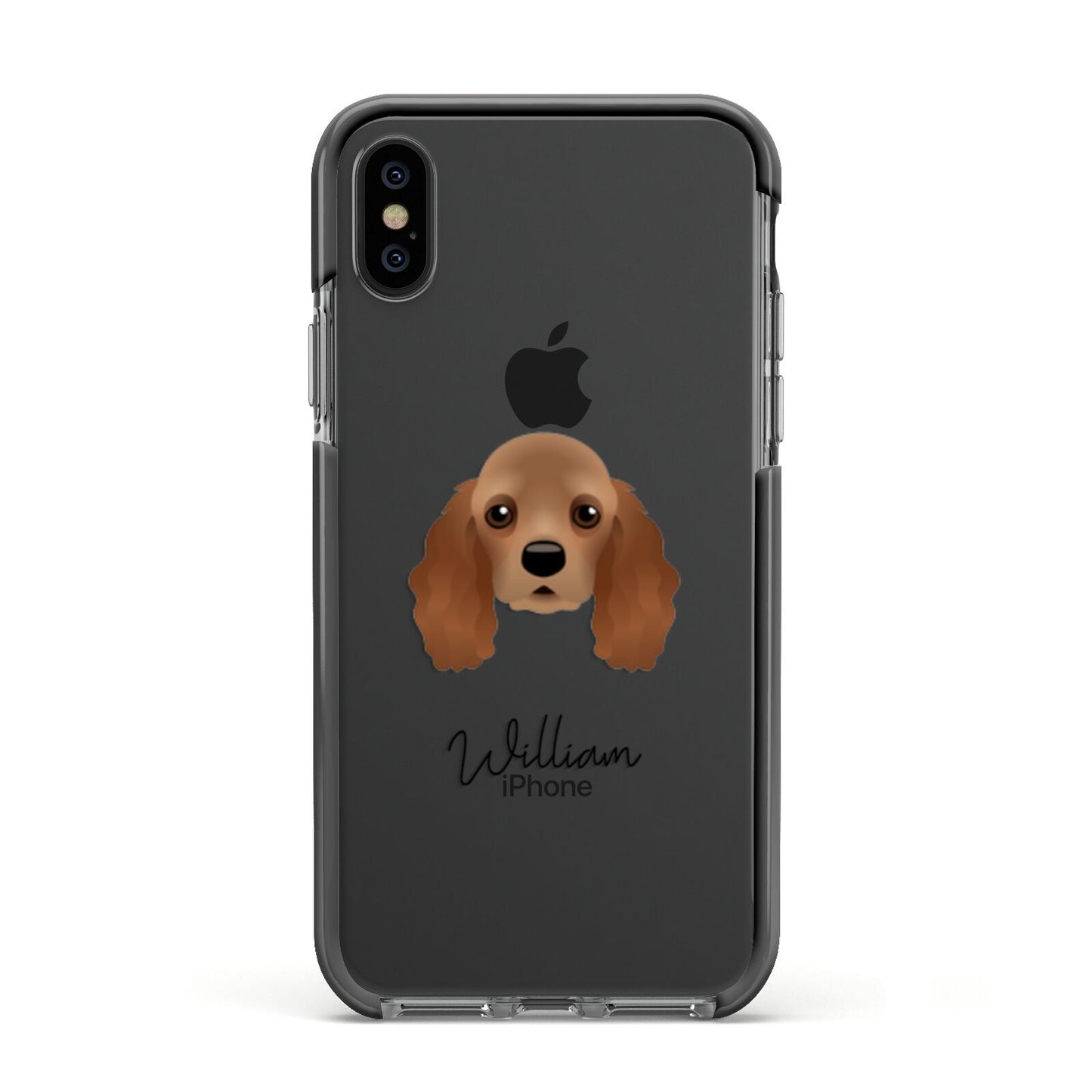 American Cocker Spaniel Personalised Apple iPhone Xs Impact Case Black Edge on Black Phone