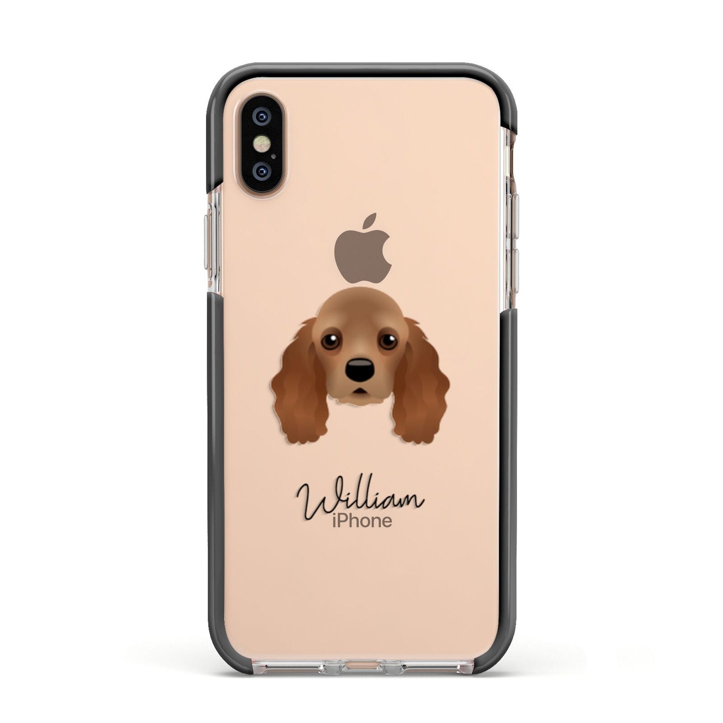 American Cocker Spaniel Personalised Apple iPhone Xs Impact Case Black Edge on Gold Phone