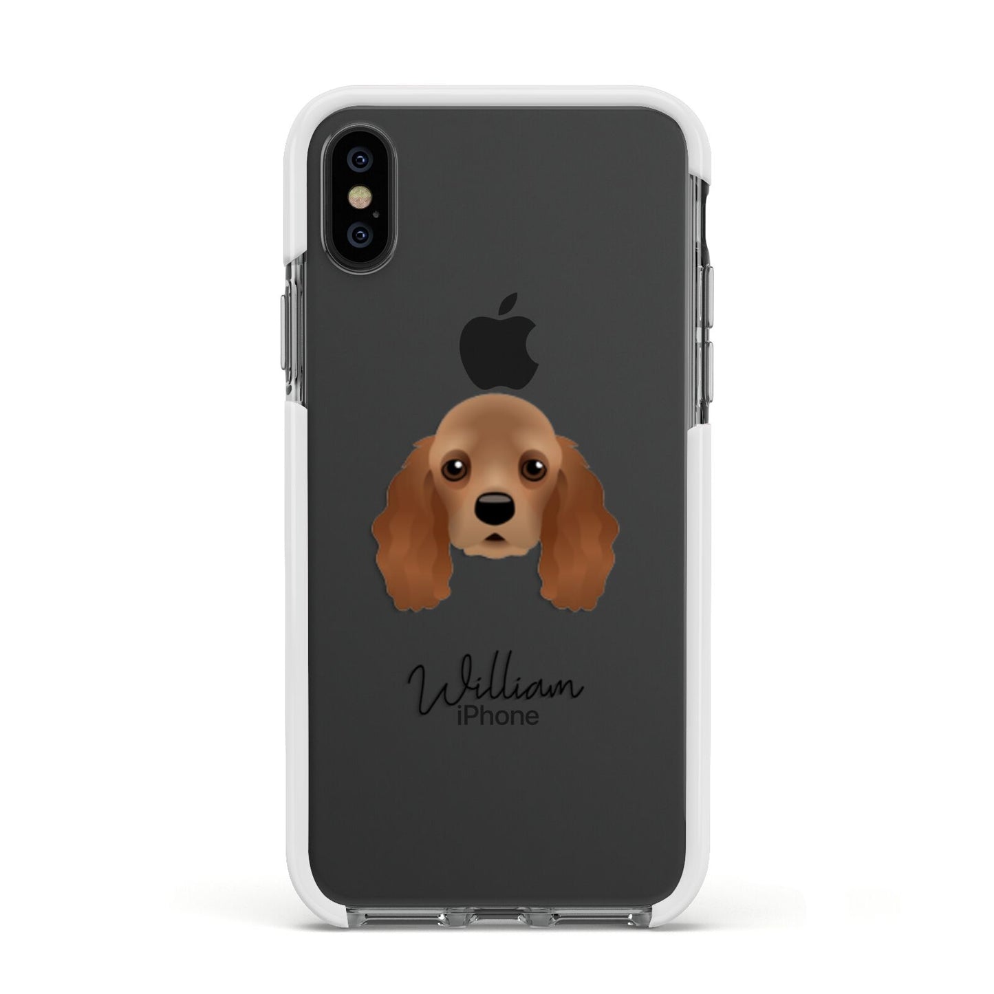 American Cocker Spaniel Personalised Apple iPhone Xs Impact Case White Edge on Black Phone